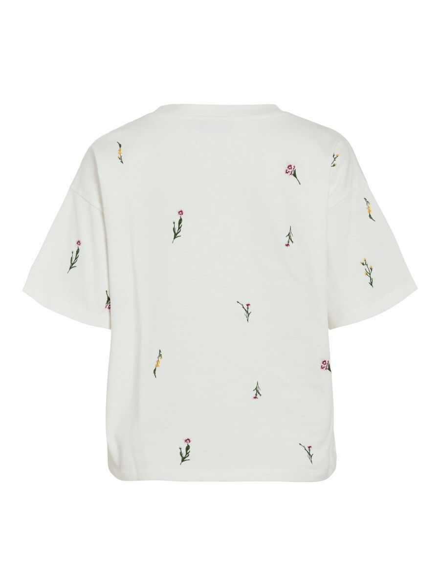 Vimonie Floral Emb Short Sleeve O Neck Snow White Floral