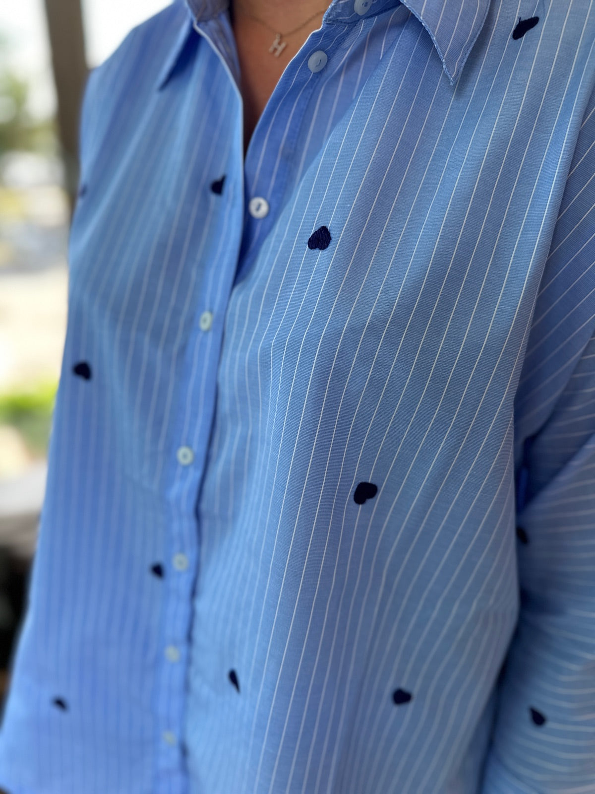 Onlnew Lina Grace Emb Shirt Moonlight Blue Stripe Midnight Blue Heart Emb