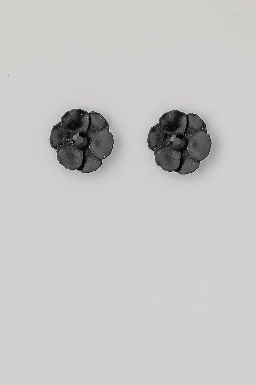 Flower Small Earrings Black Cz