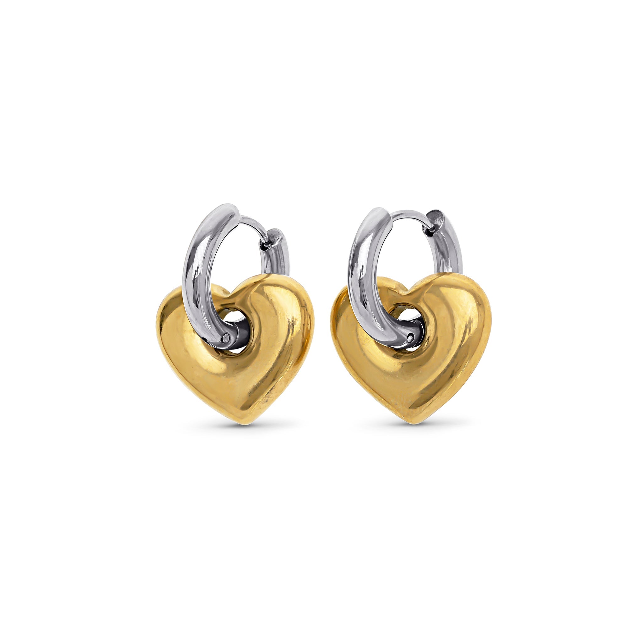 Sadie - Heart Hoop Earrings Stainless Steel - Gold And Silver Silver