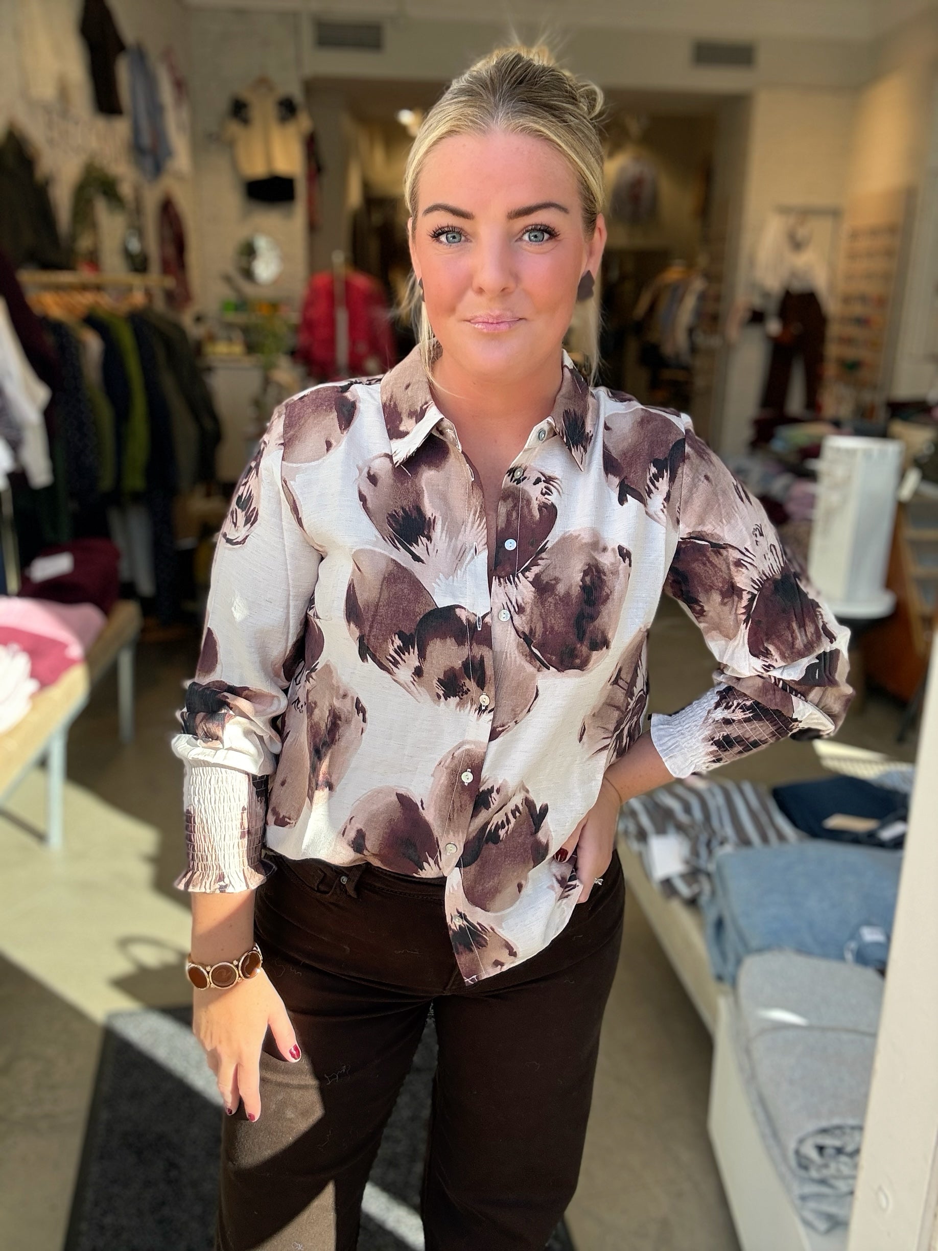 Ane Smock Shirt N Aubergine Floral
