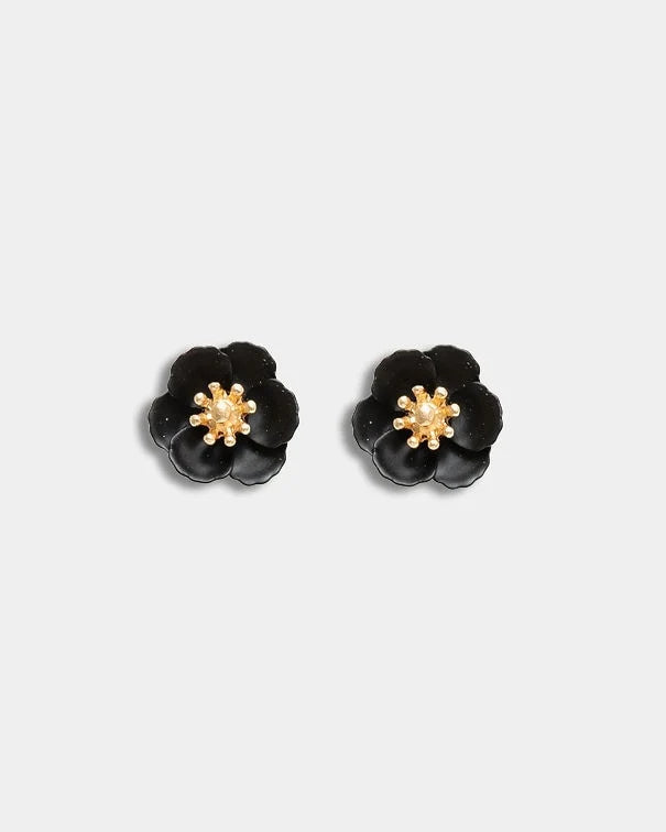 Flower Petite Earrings Black