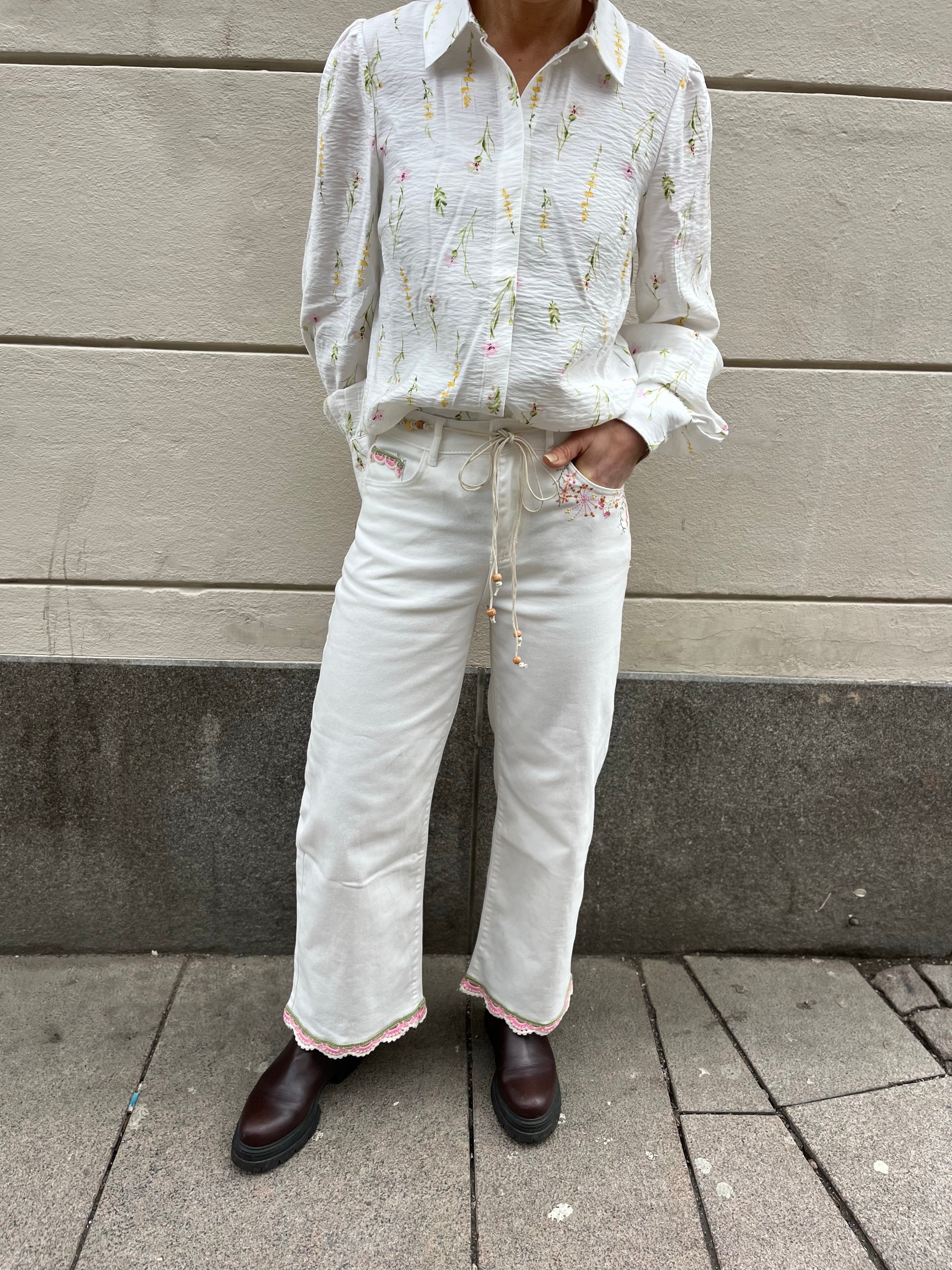 Boheme Jeans W Emb White