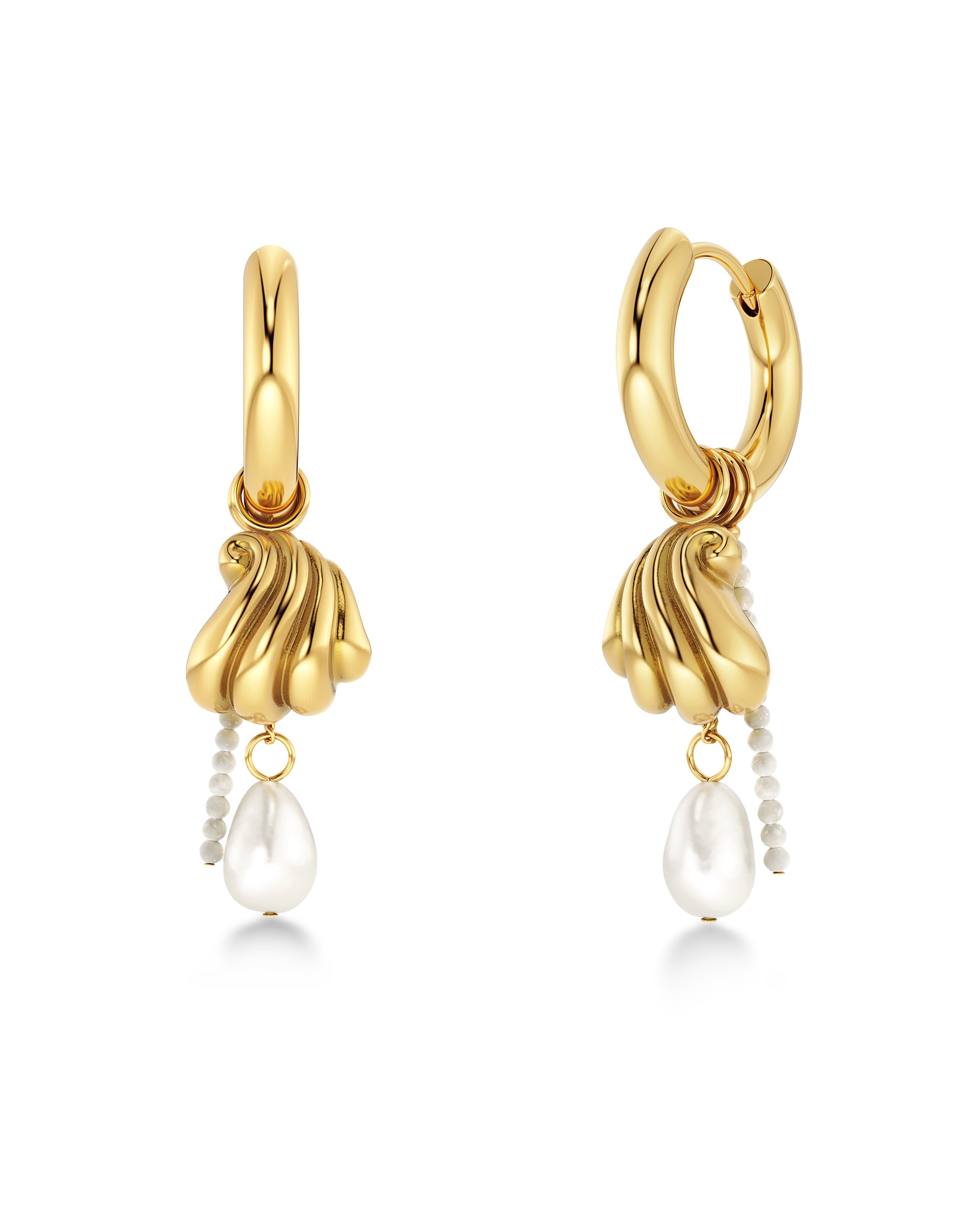 Beach Pearls Hoops Offwhite Gold