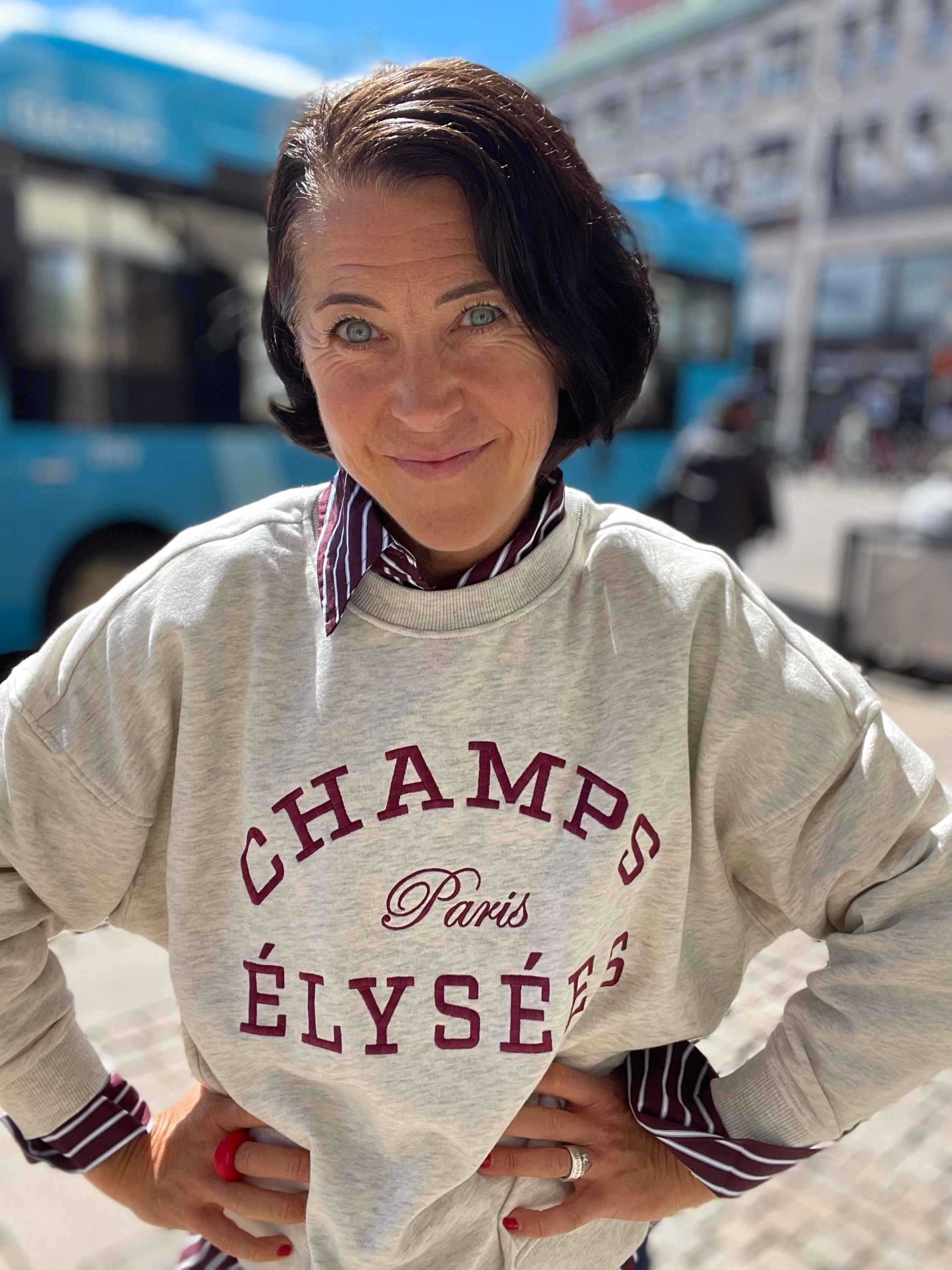 Jdymesa Life Long Sleeve O Nk Emb Sweat Oatmeal Champs Cabernet Emb