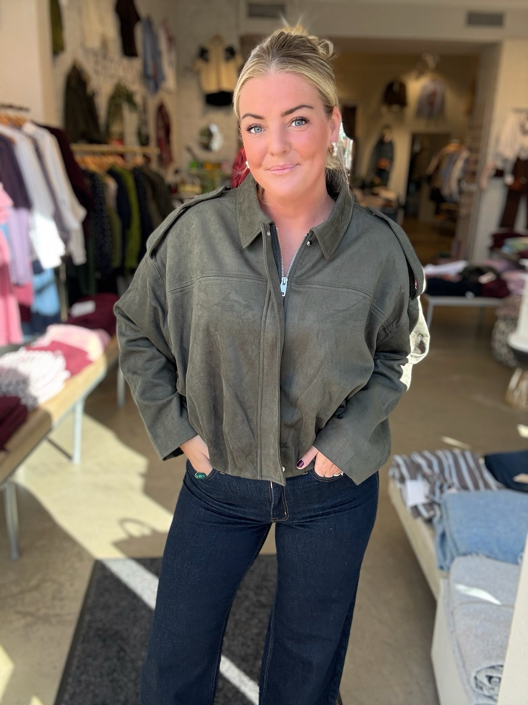 Jdynia Faux Suede Bat Jacket Thyme