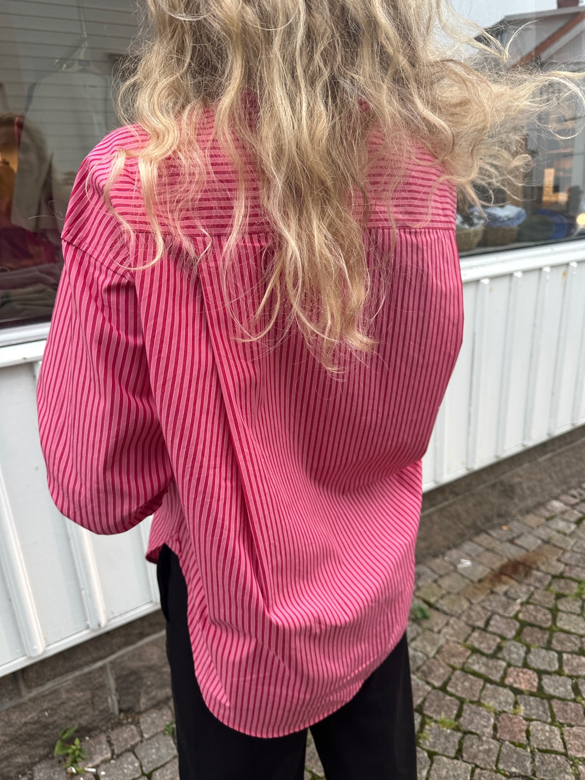 Jxjamie Long Sleeve Relaxed Poplin Shirt Cerise Stripe