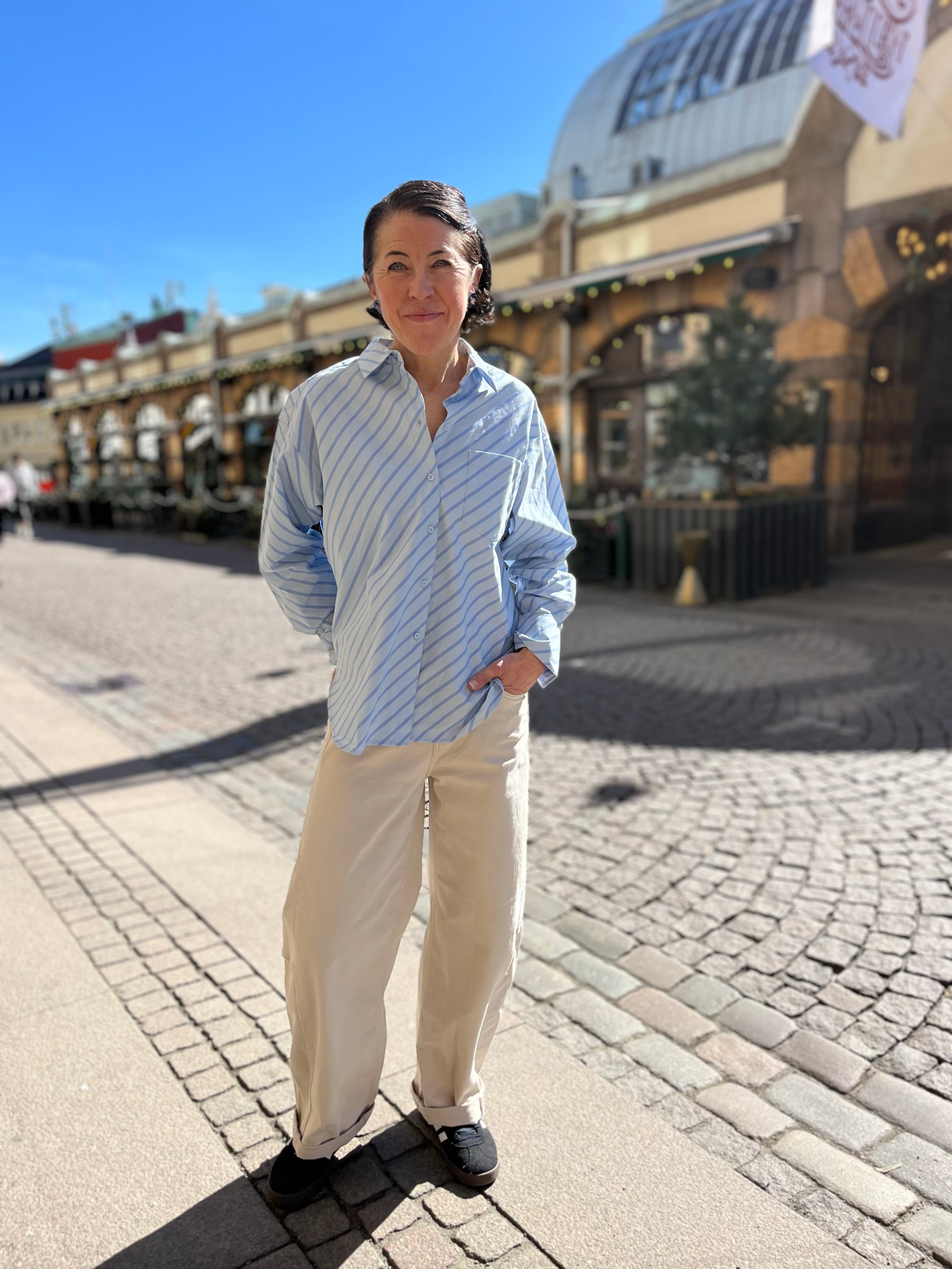 Jxjamie Relaxed Poplin Shirt Skyway Diagonal