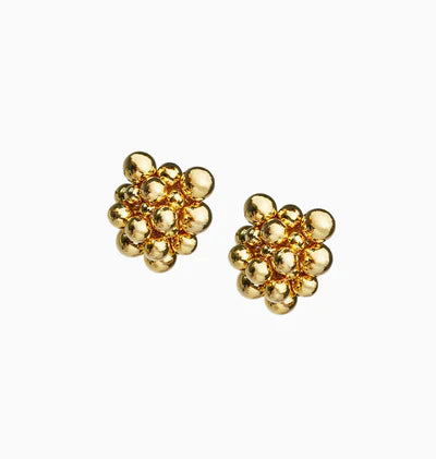Manilla Earrings Gold - BECCASIN STORE - Gold cluster stud earrings with rounded beads, elegant örhänge smycke design.