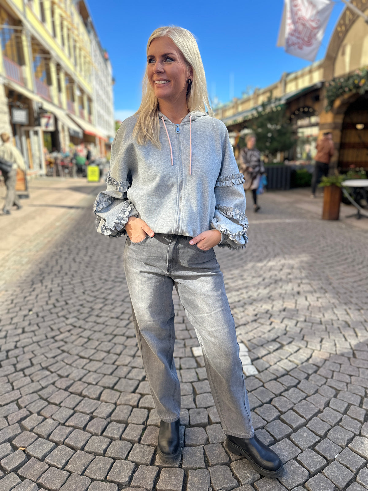 Nusabby Zipper Hoodie Medium Grey Mel