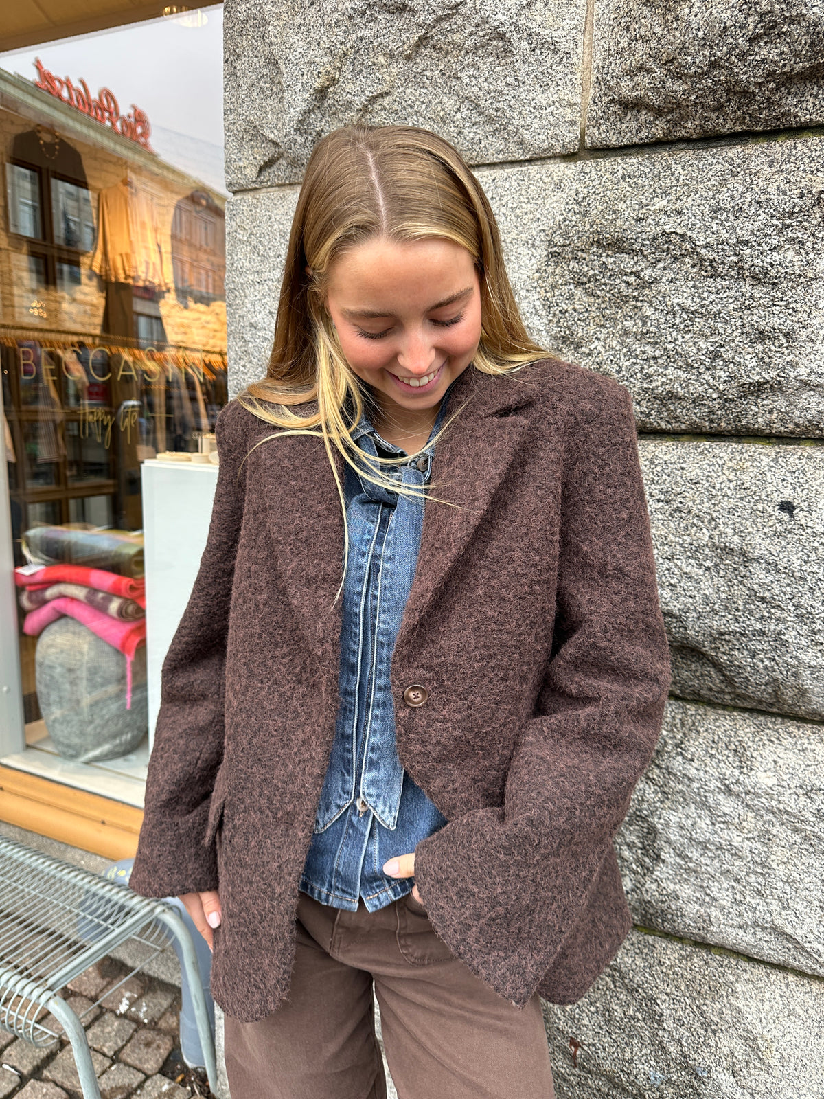 Objcelina Long Sleeve Lo Jacket Seal Brown Black Melange