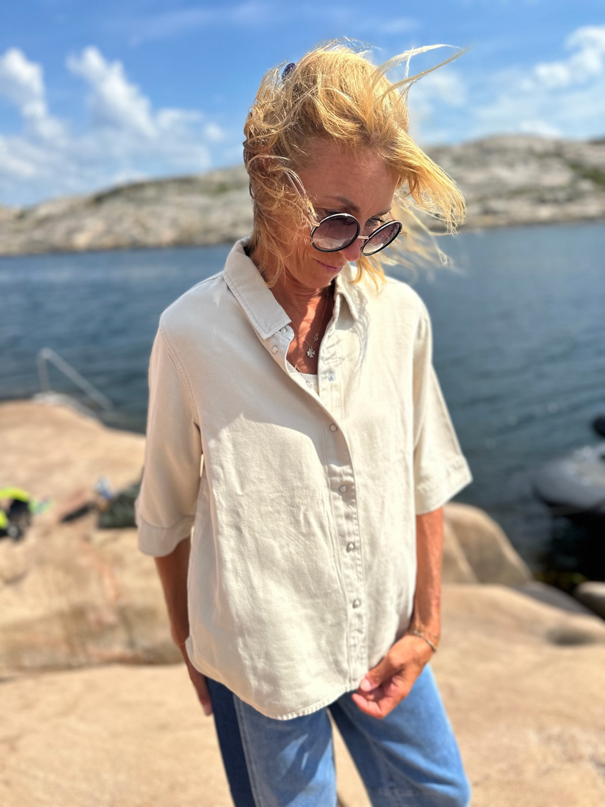 Objframe Re Denim Top Sandshell Col