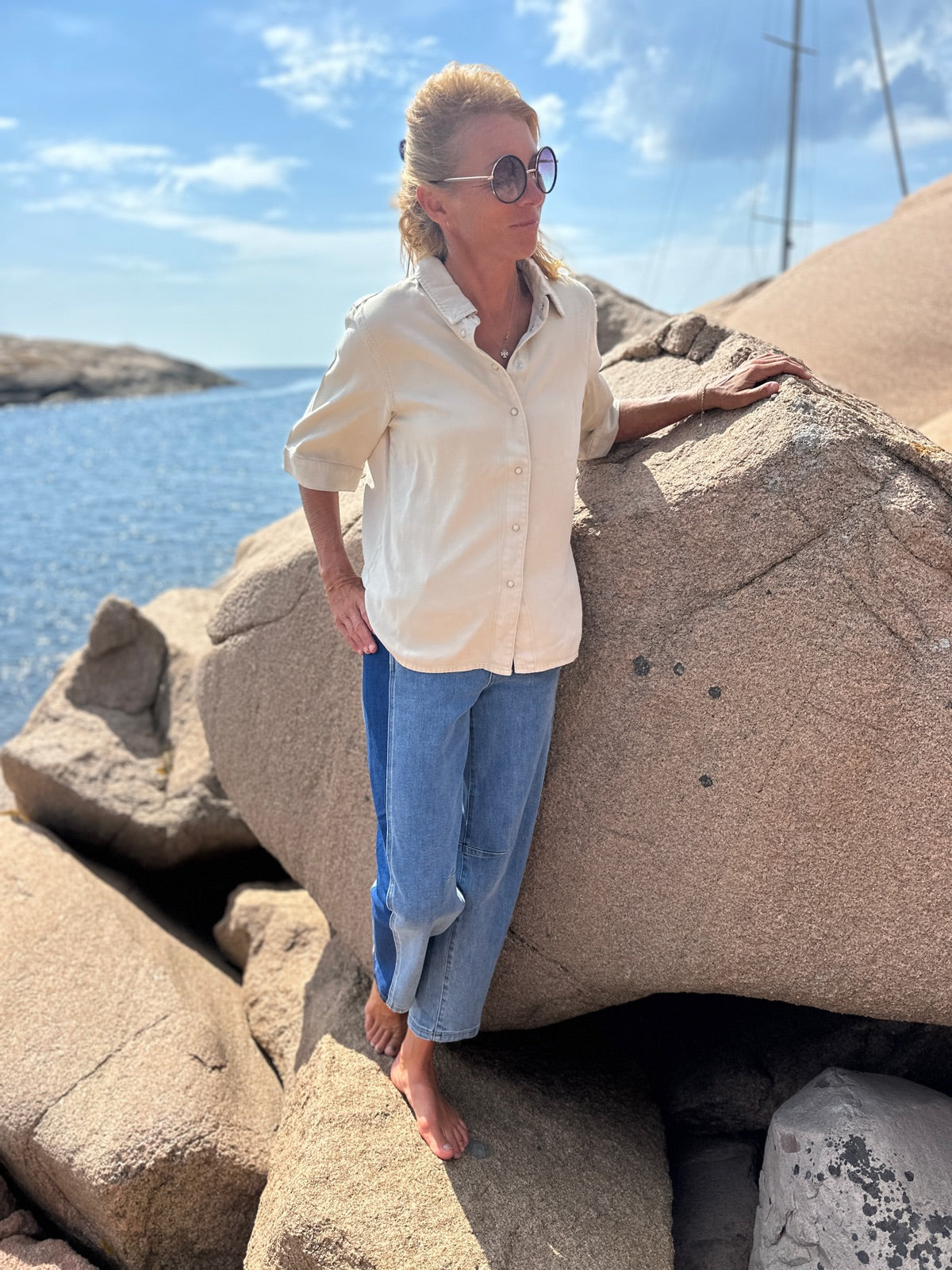 Objframe Re Denim Top Sandshell Col