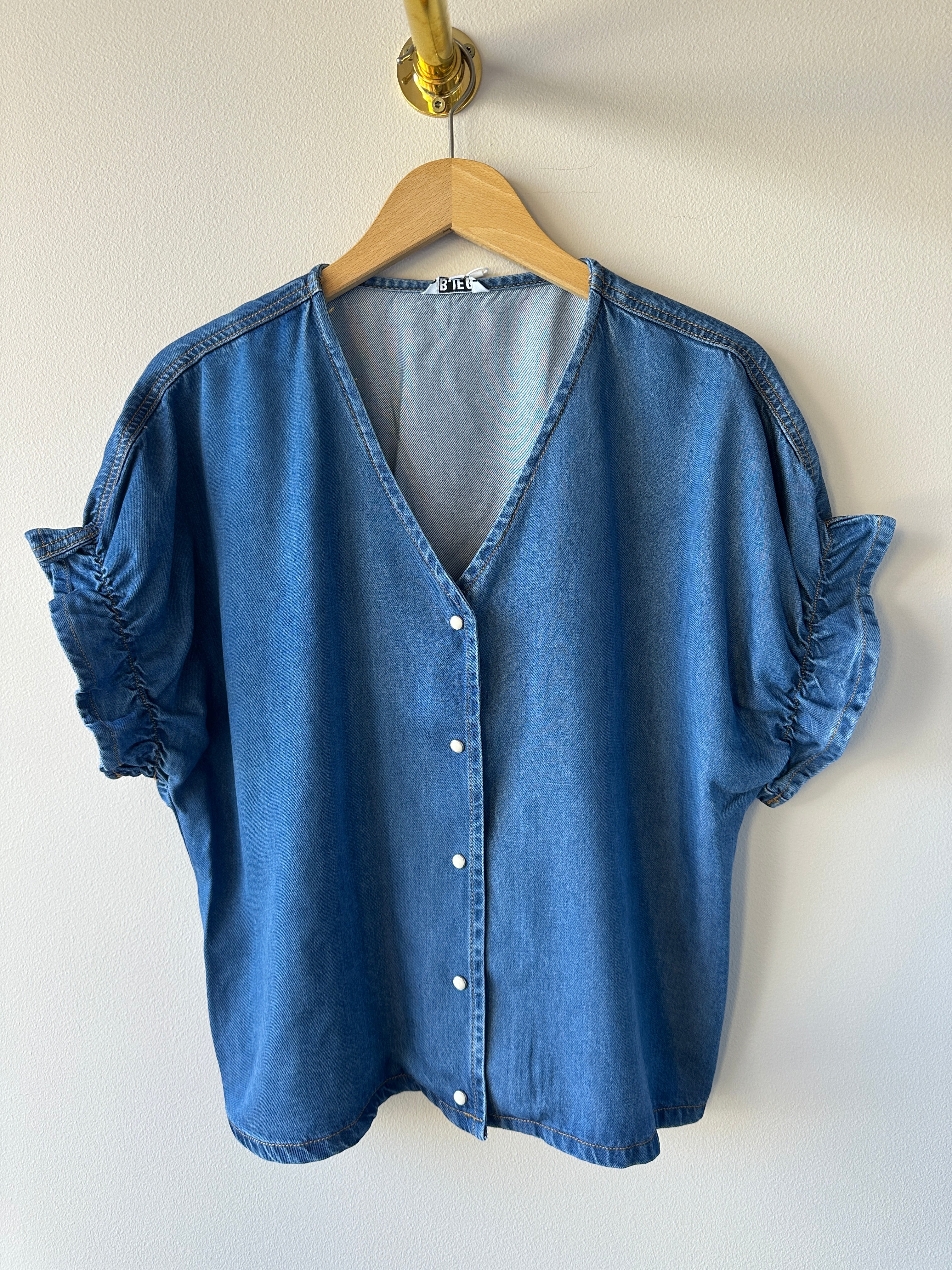 Objframe V Neck Top Medium Blue Denim