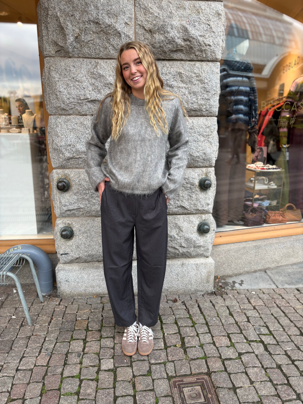 Objlisa Hw Ankle Barrel Pant Medium Grey Melange