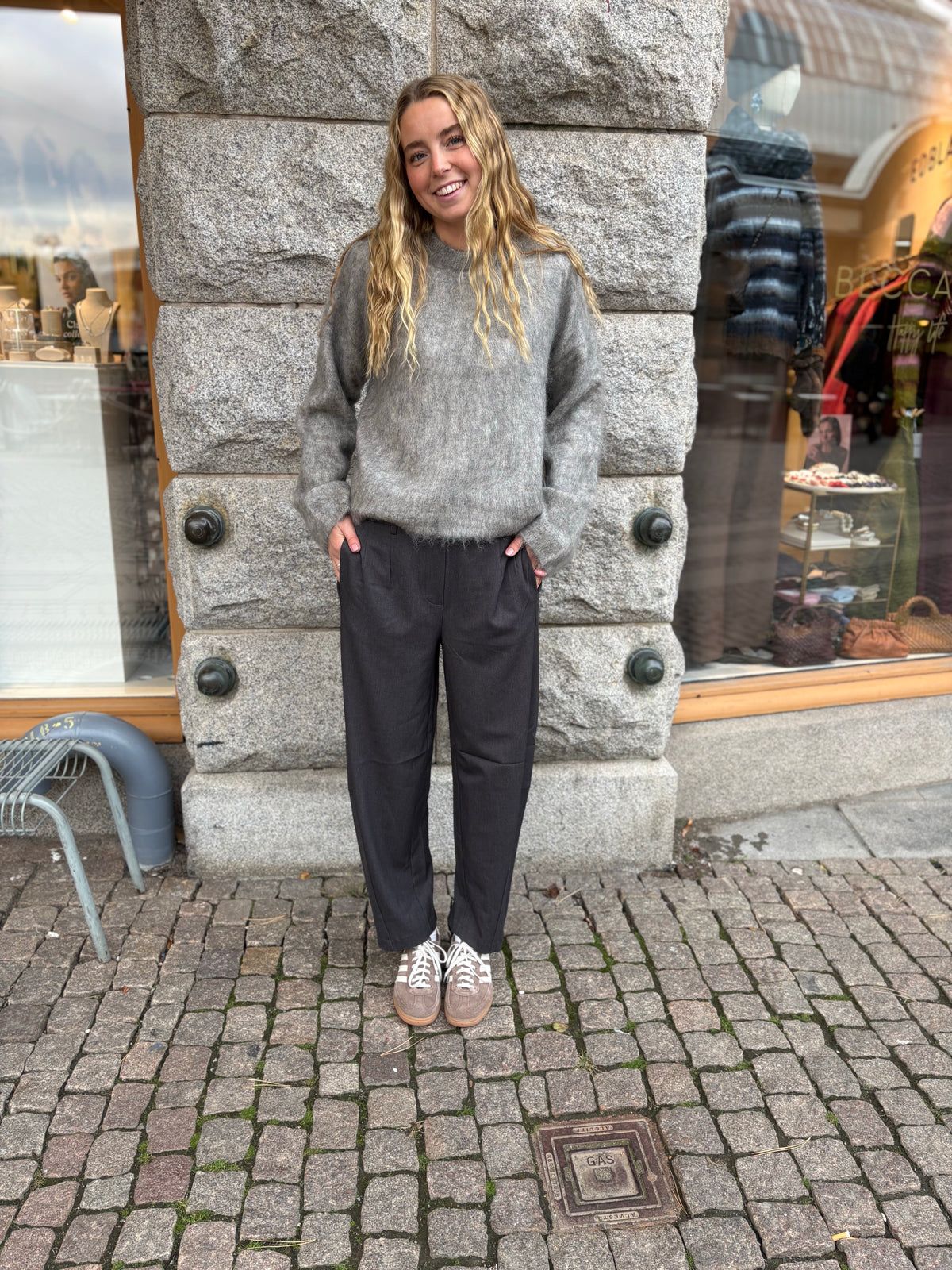 Objlisa Hw Ankle Barrel Pant Medium Grey Melange