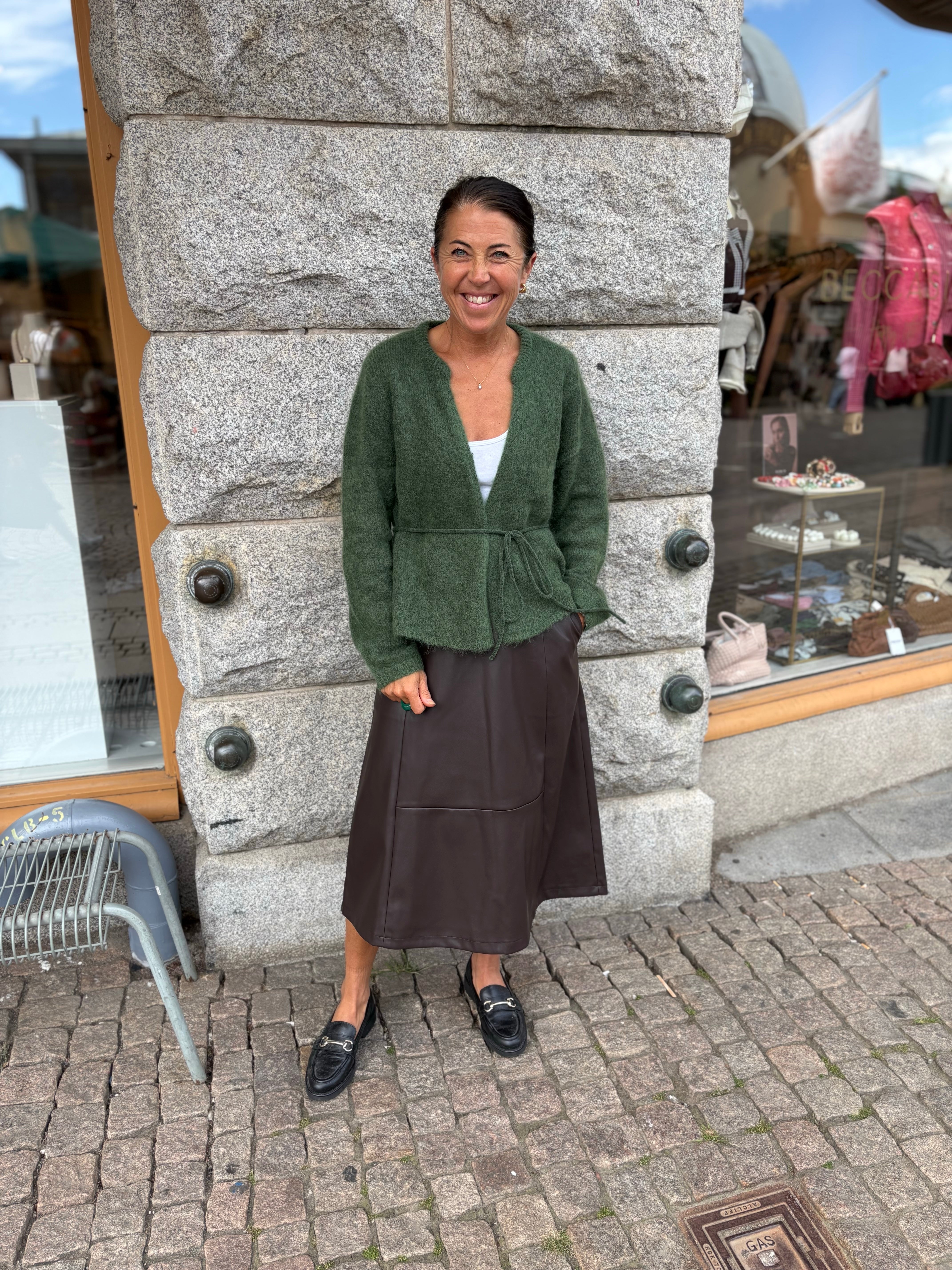 Objnete Long Sleeve Re Tie Cardigan Bronze Green Melange