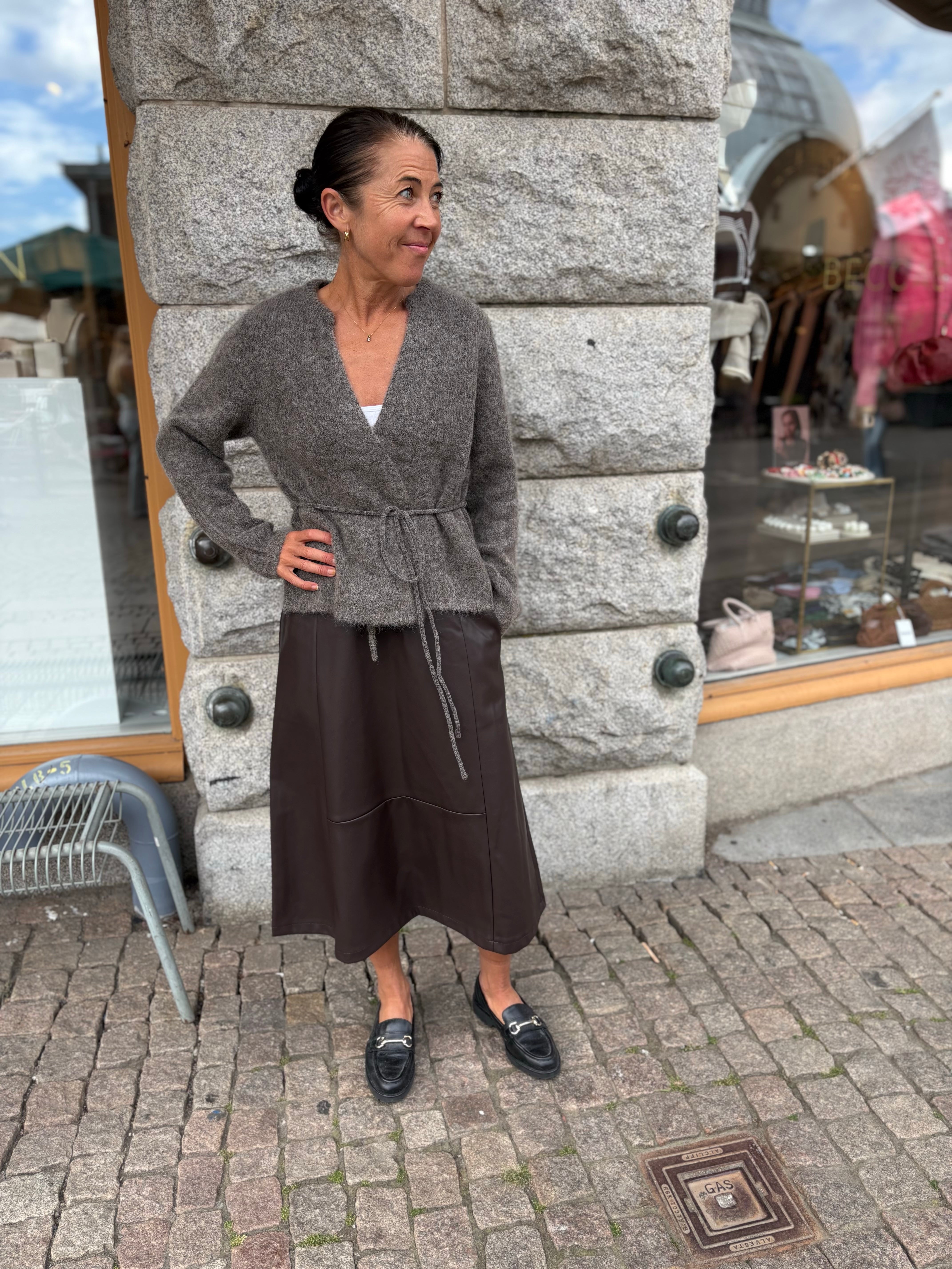 Objnete Long Sleeve Re Tie Cardigan Carafe Melange