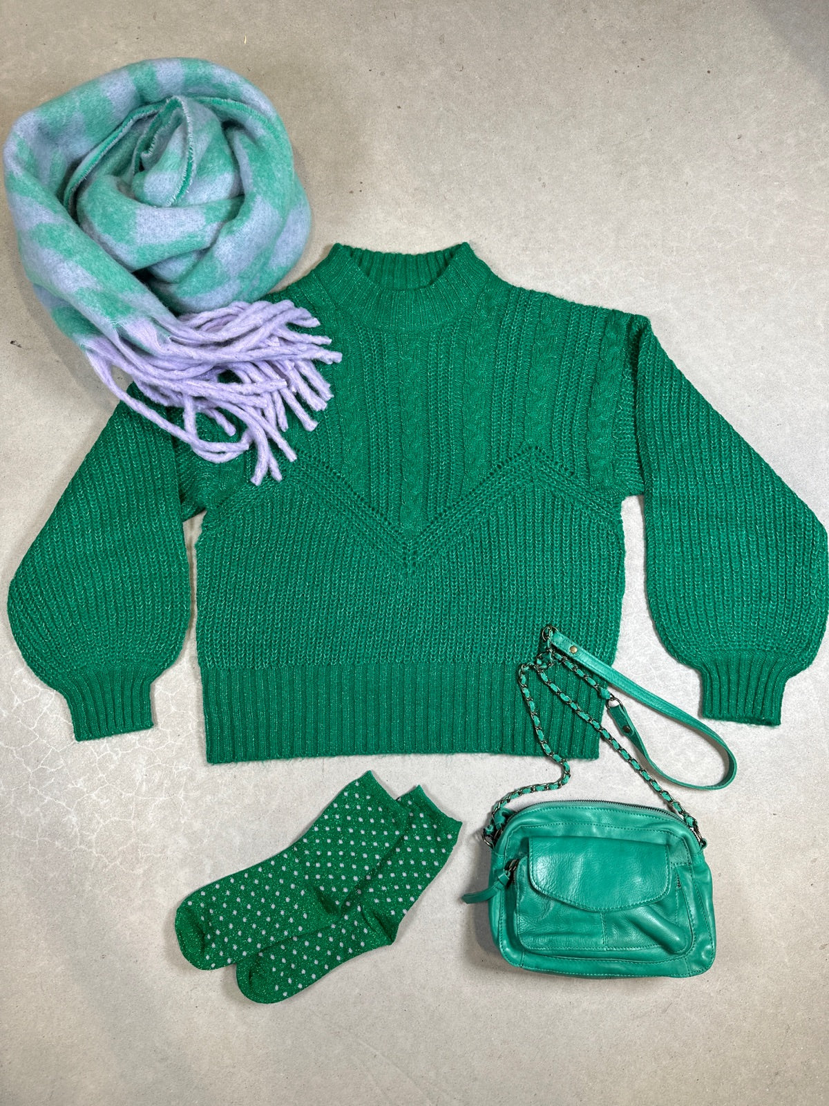 Objnova Stella Cable Knit Pullover Lush Meadow Melange