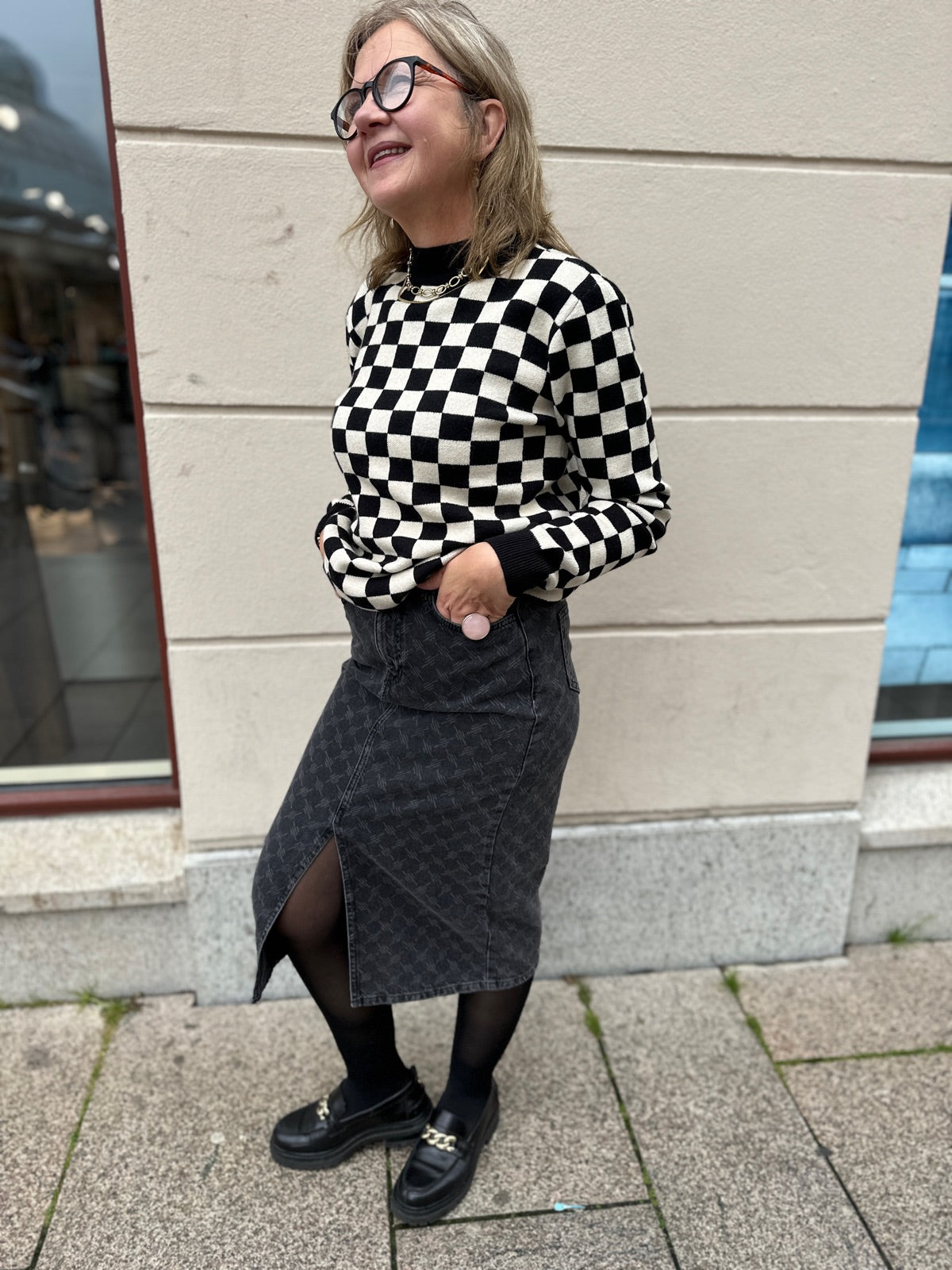 Objray Long Sleeve Knit Pullover Black Sandshell Col