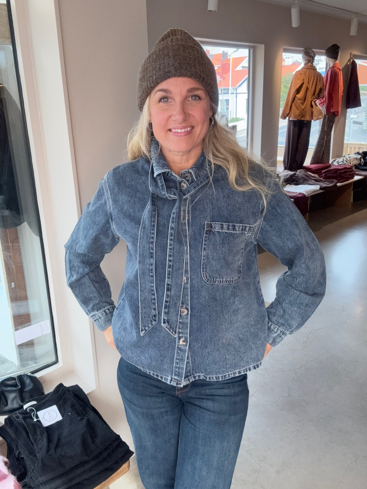 Objrosie Long Sleeve Re Shirt Medium Blue Denim