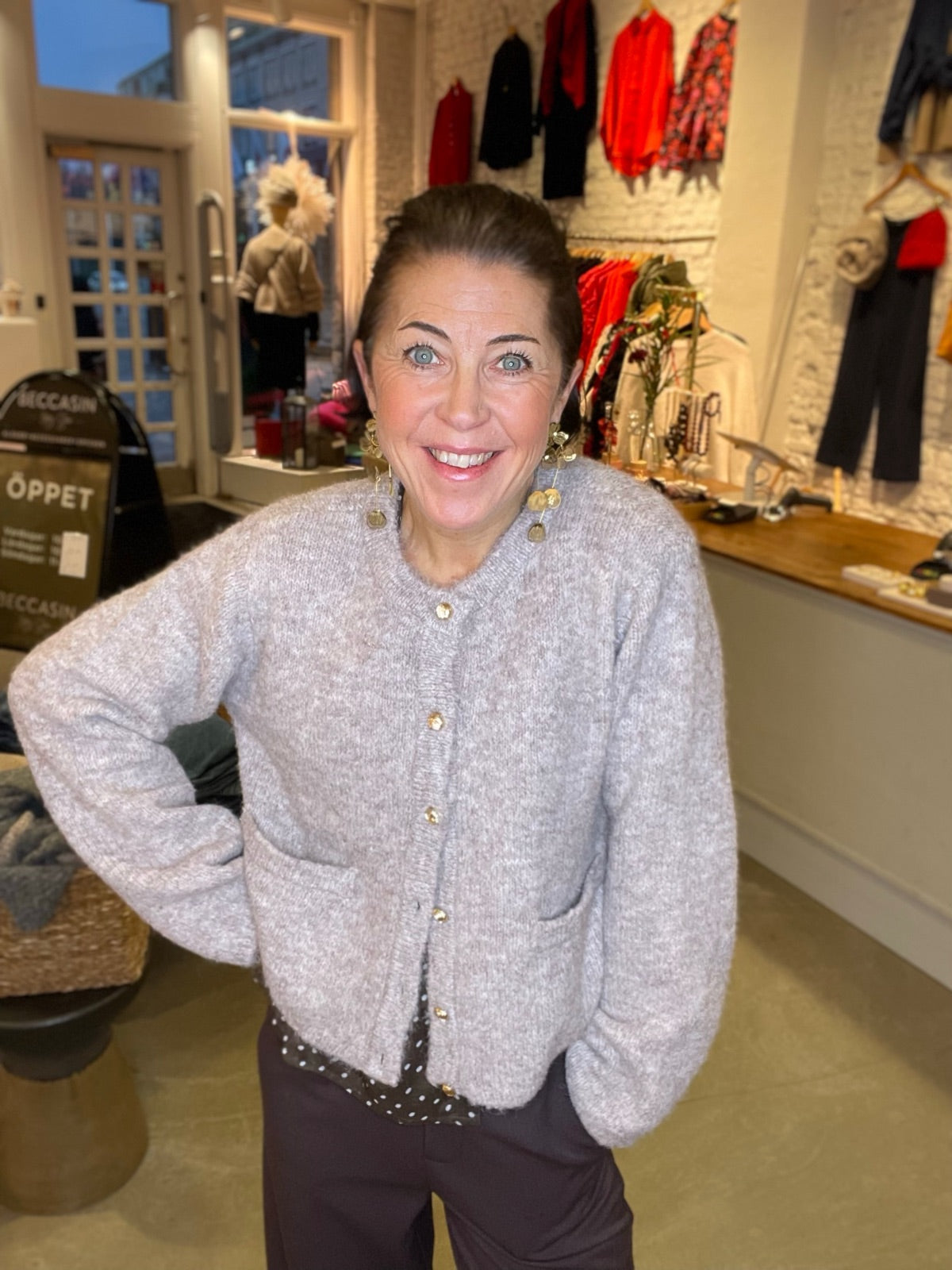 Objsaggia Re Long Sleeve Knit Cardigan Humus Melange