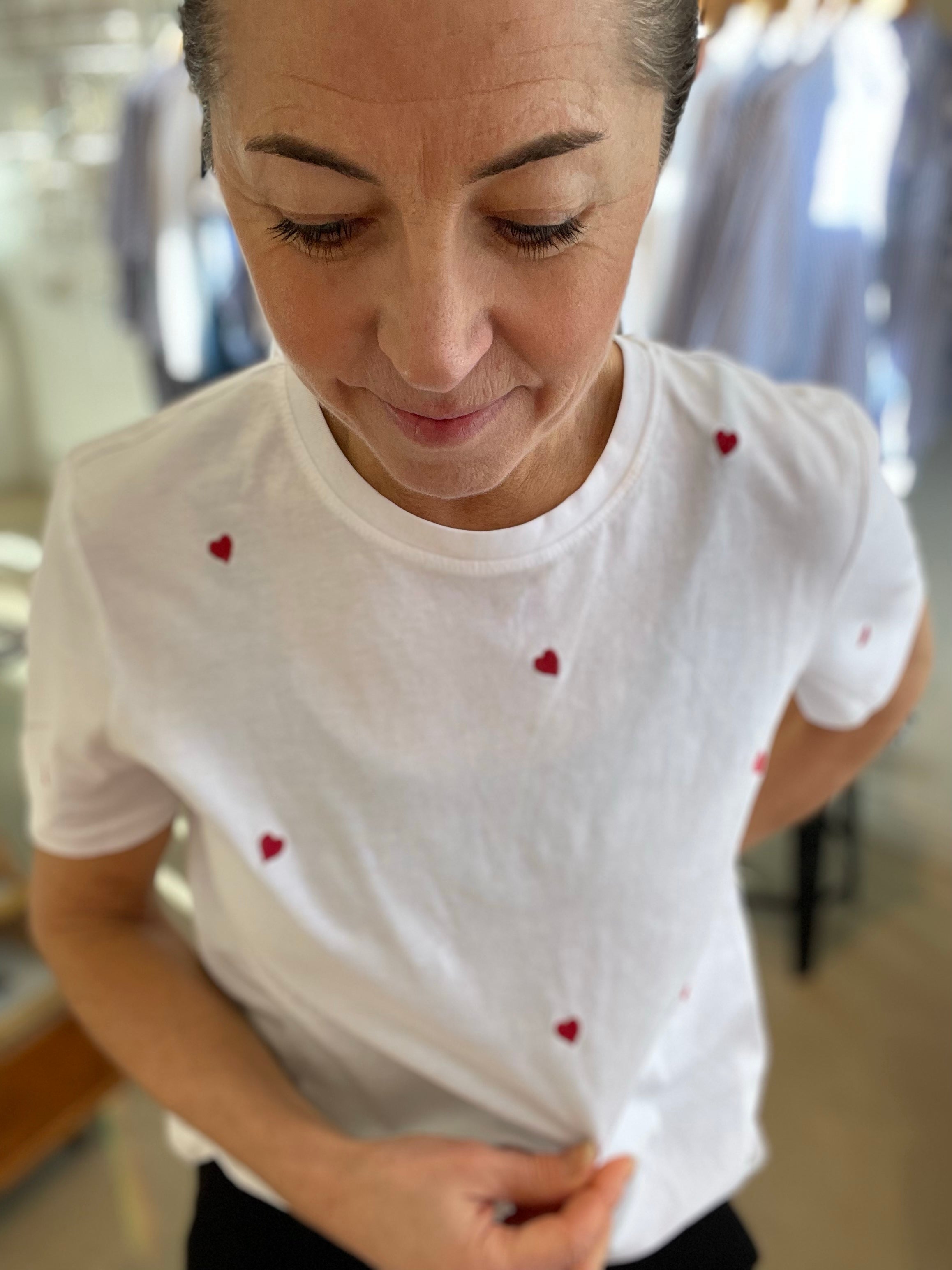 Onlketty Short Sleeve O Neck Top Bright White Red Heart