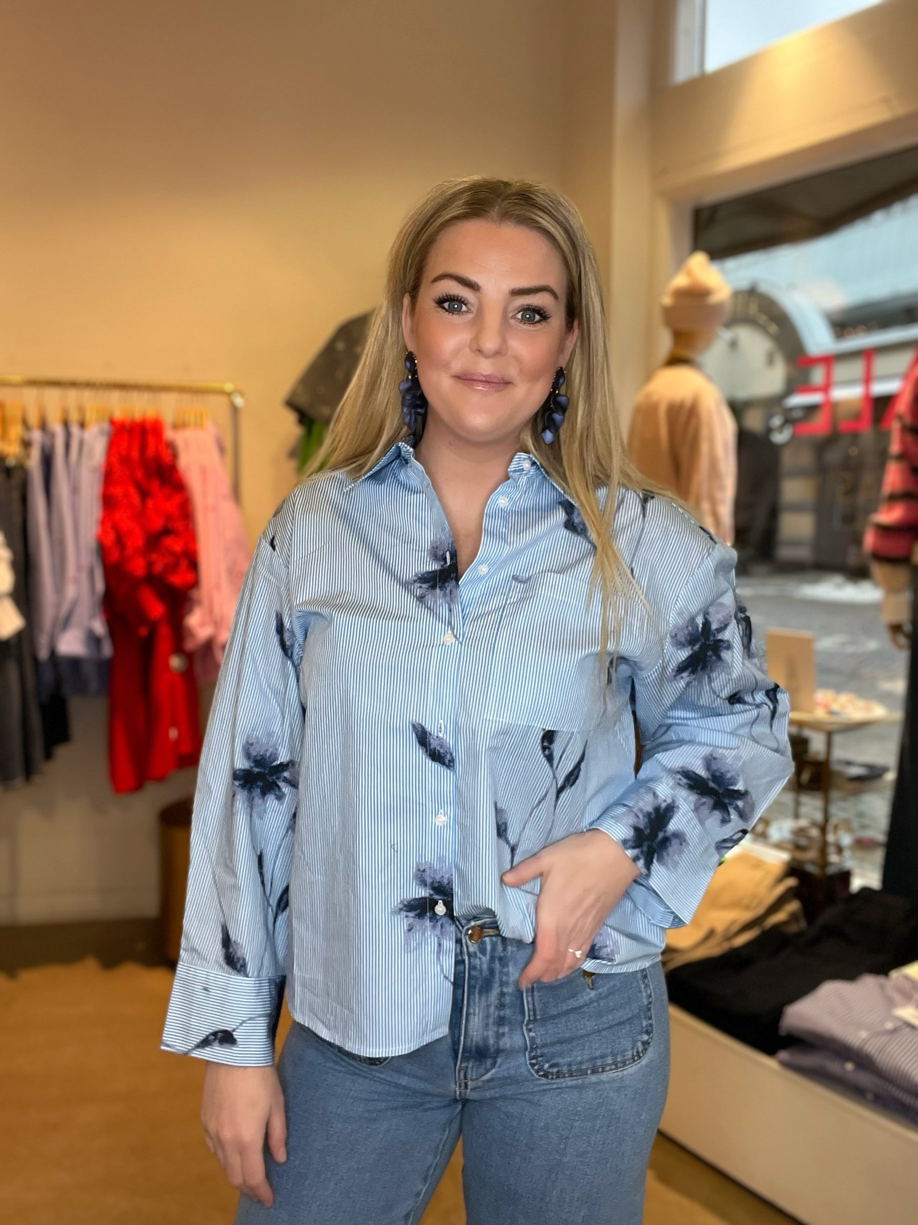 Onlnano Life Long Sleeve Shirt Bright White W Blue