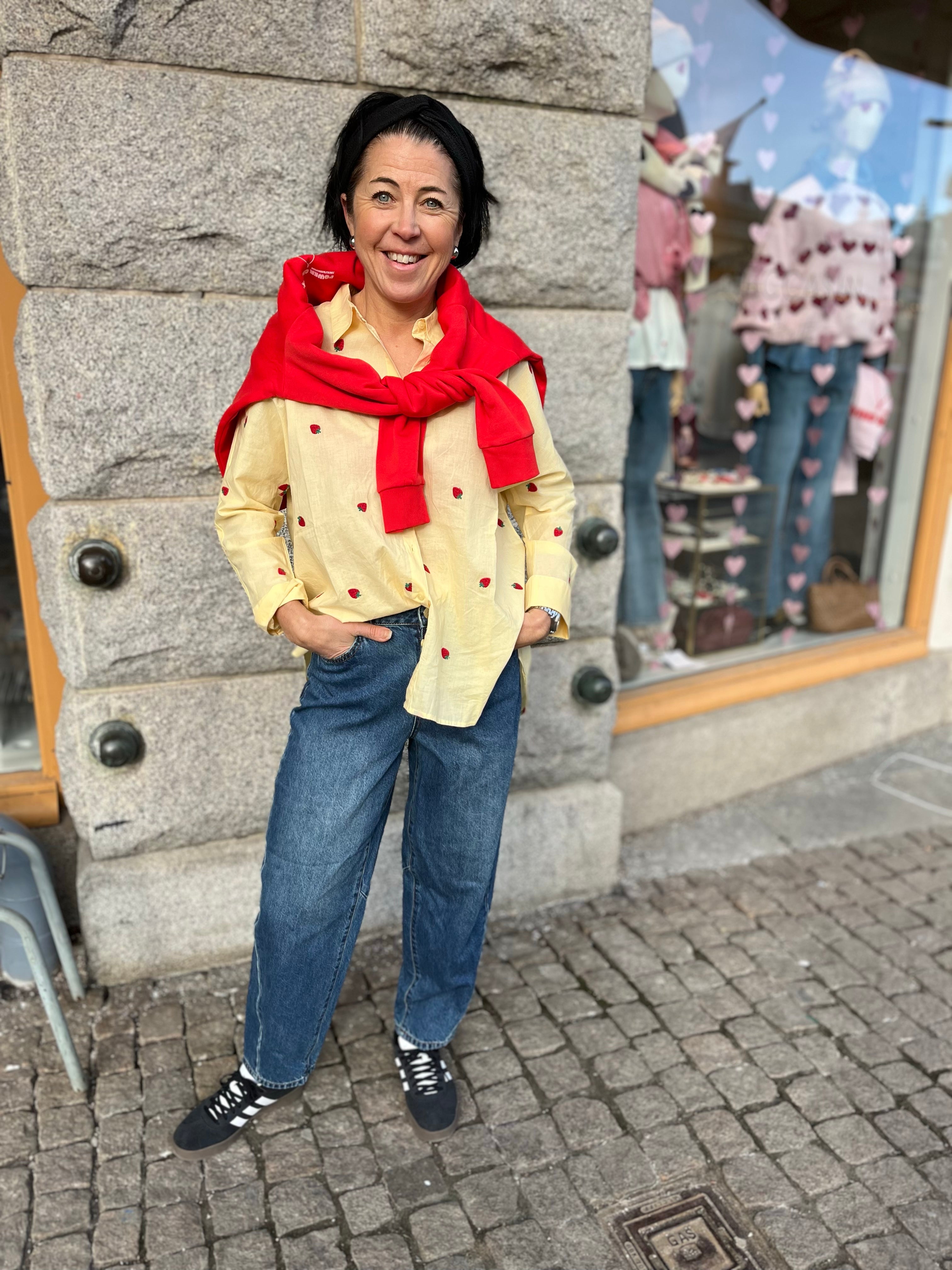 Onlnew Lina Grace Long Sleeve Emb Shirt Sunlight Strawberry