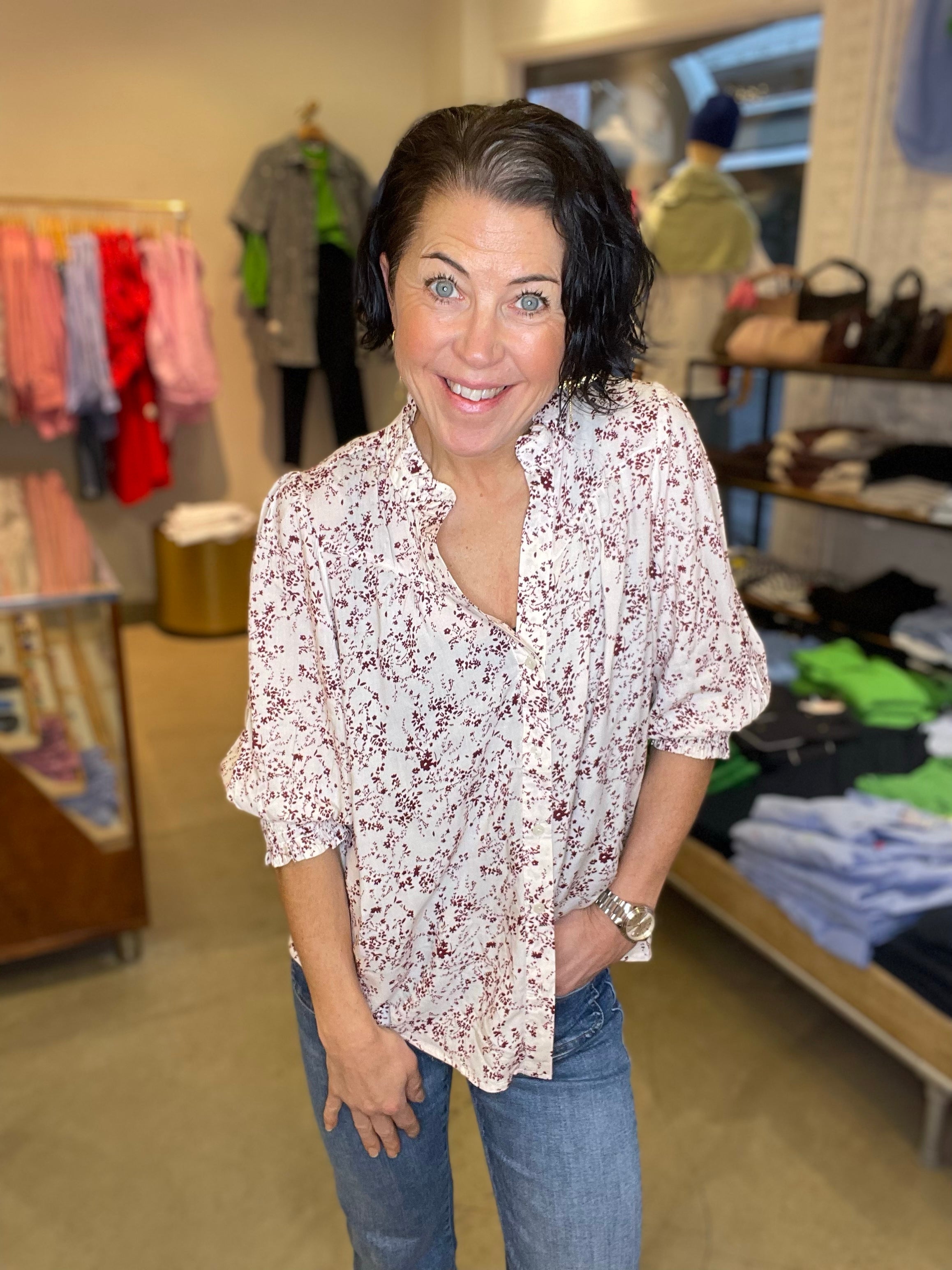 Onlraya Shirt Egret Zinfandel Flower