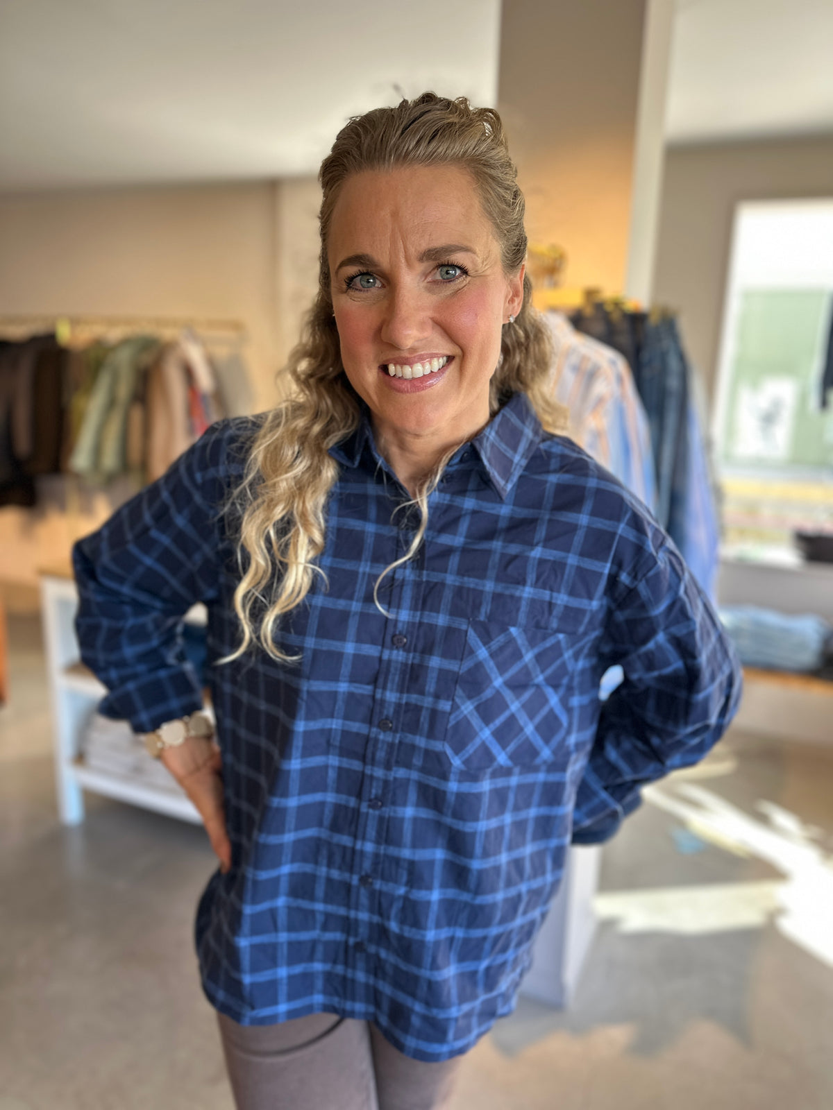 Onltea Long Sleeve Shirt Night Sky Tea Check