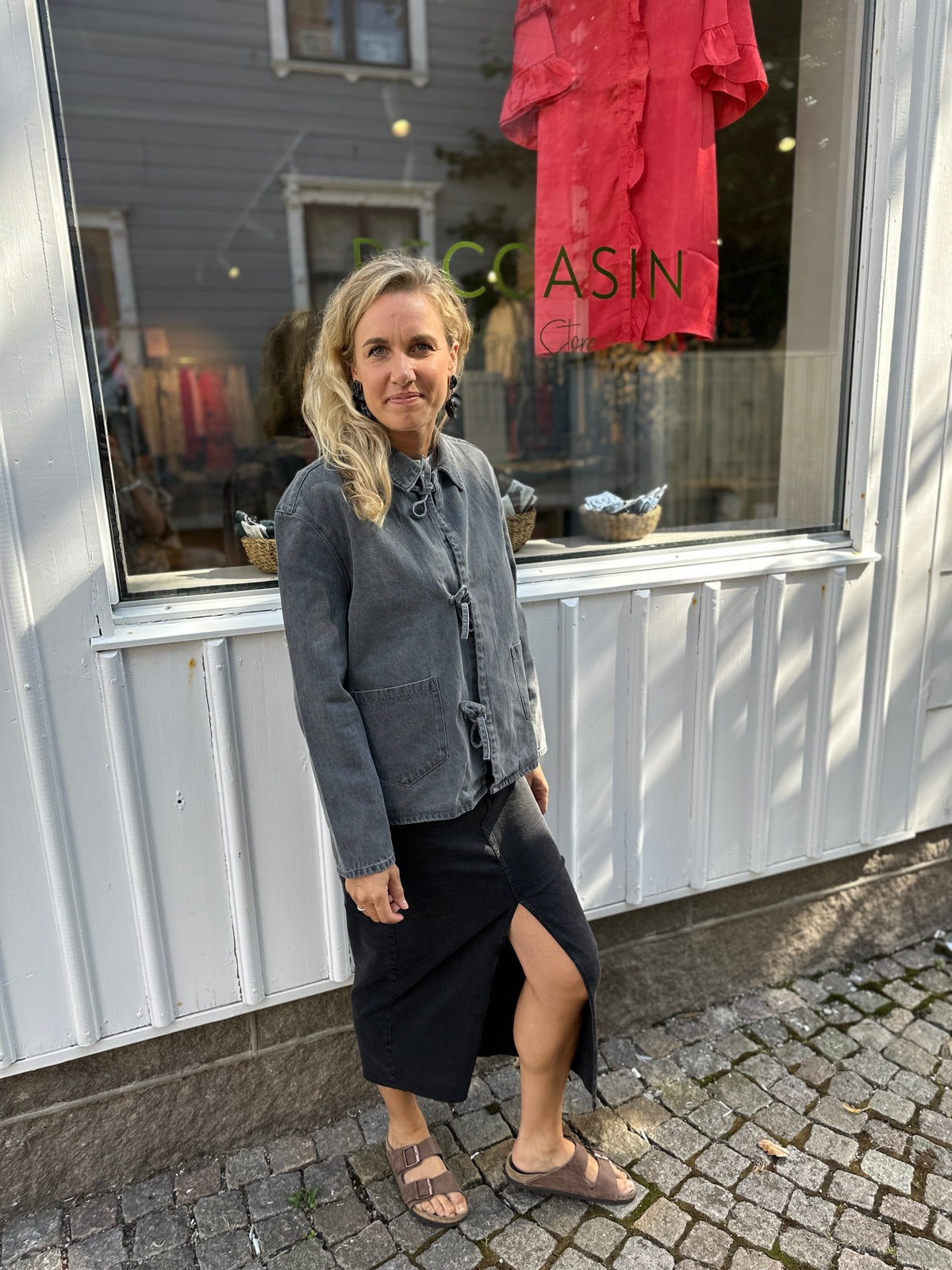 Onlthille Long Sleeve Tie Jacket Gua Medium Grey Denim