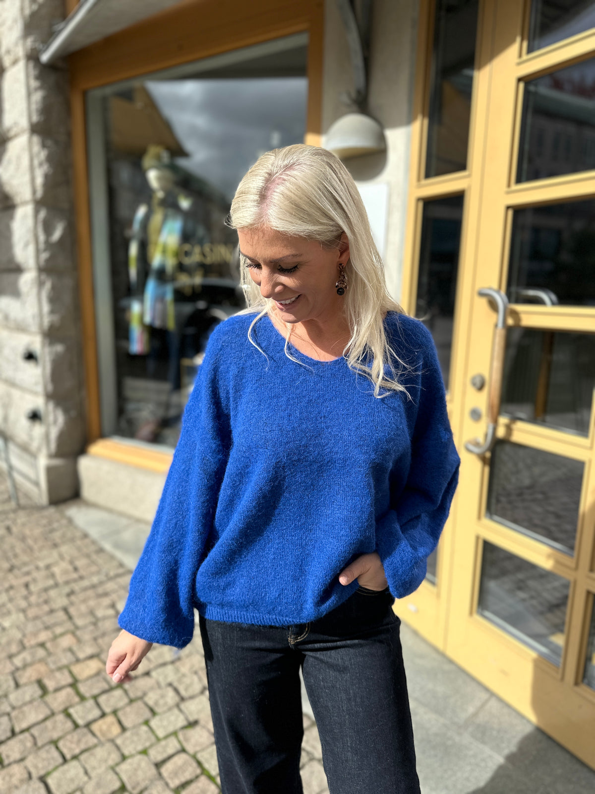 Pcallie Long Sleeve V Neck Knit Mwa Bluing Melange