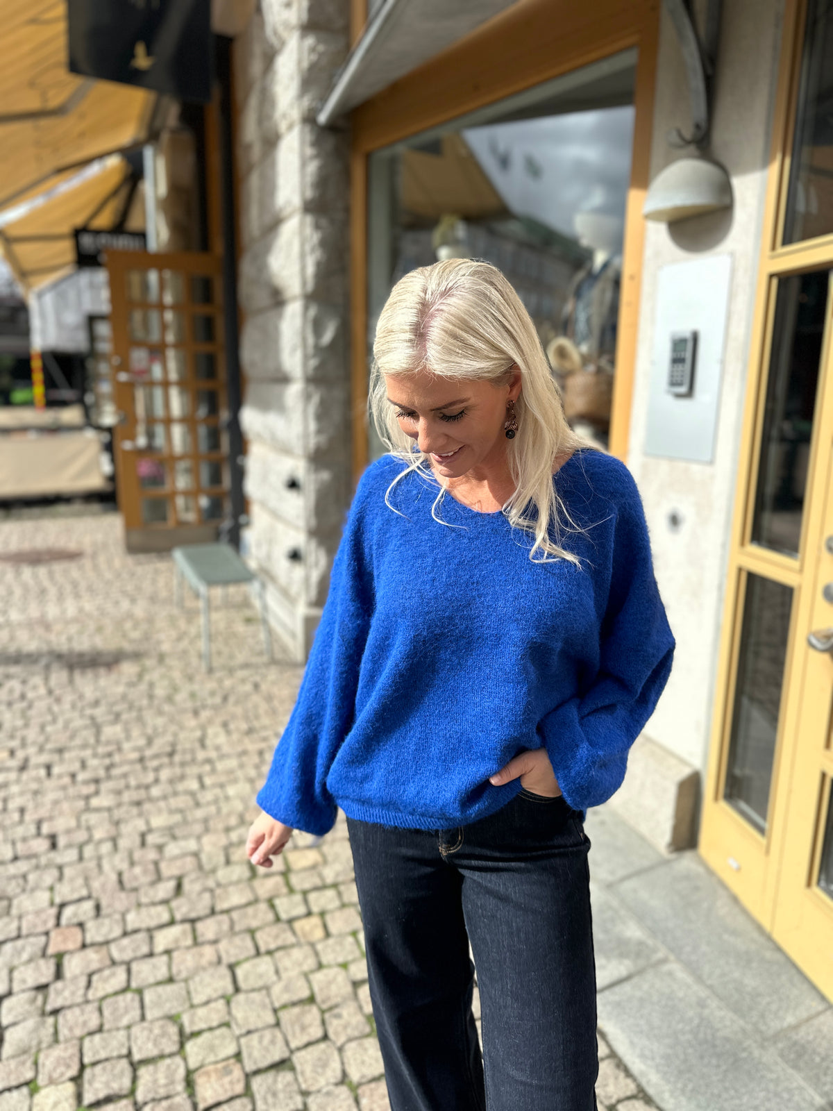 Pcallie Long Sleeve V Neck Knit Mwa Bluing Melange