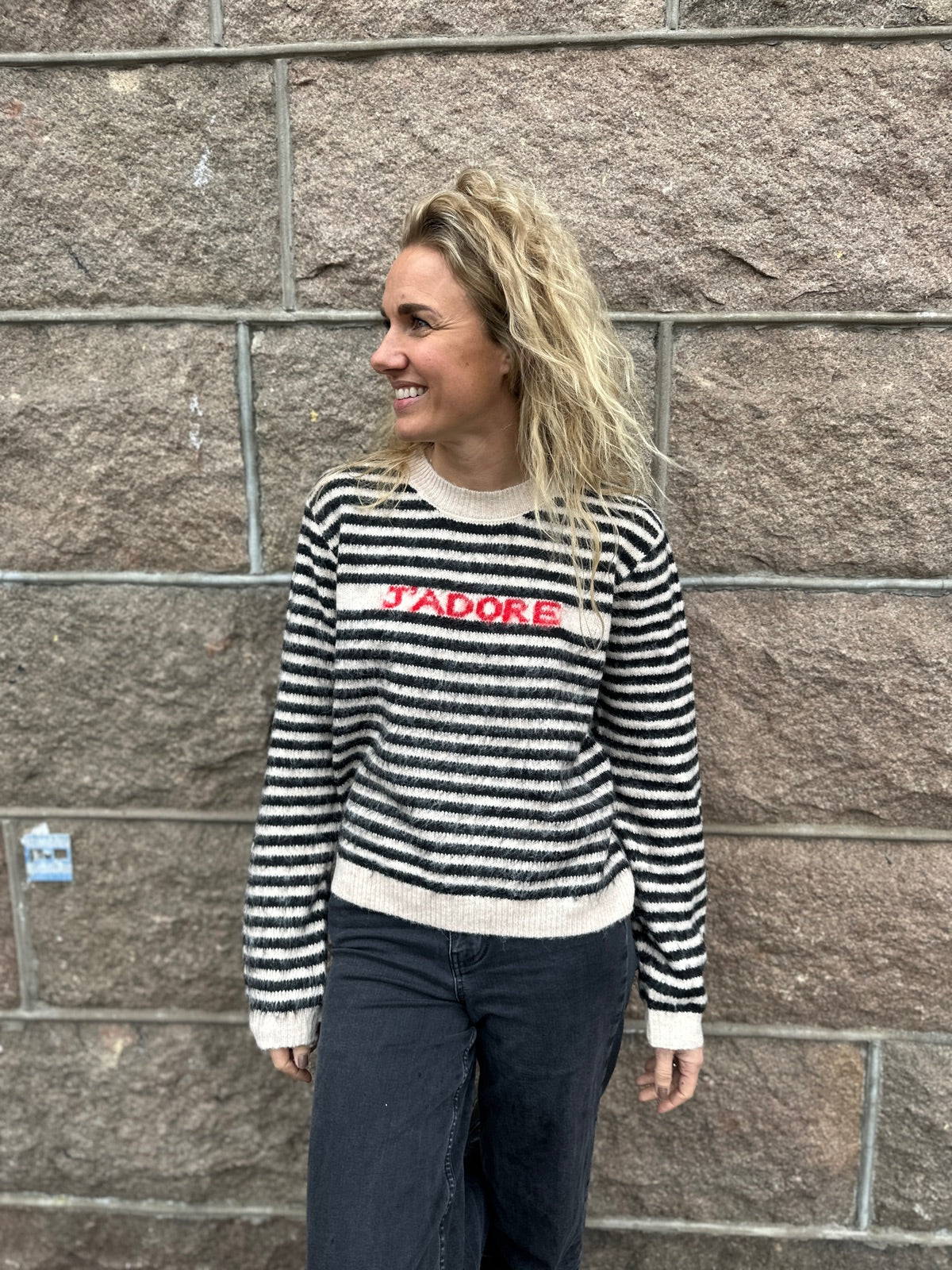 Pcjada Long Sleeve O Neck Knit Birch Black Jadore Text