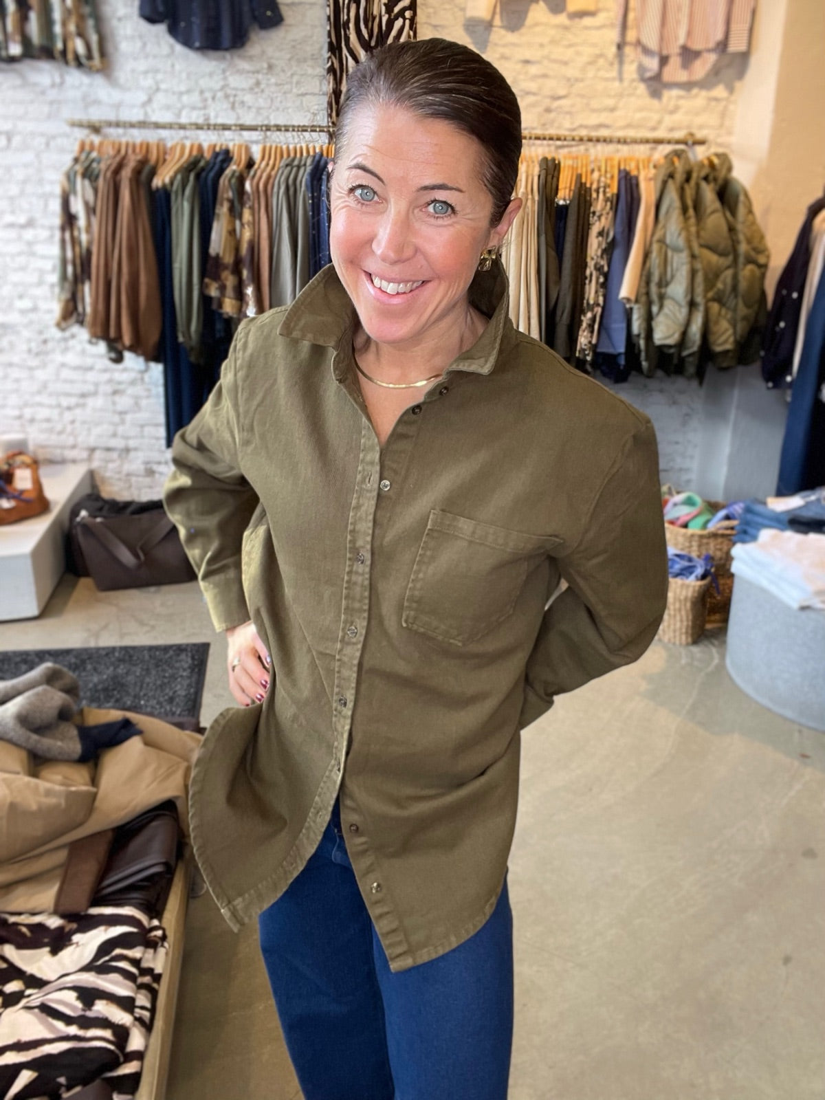 Pcmaisie Long Sleeve Denim Shirt Military Olive