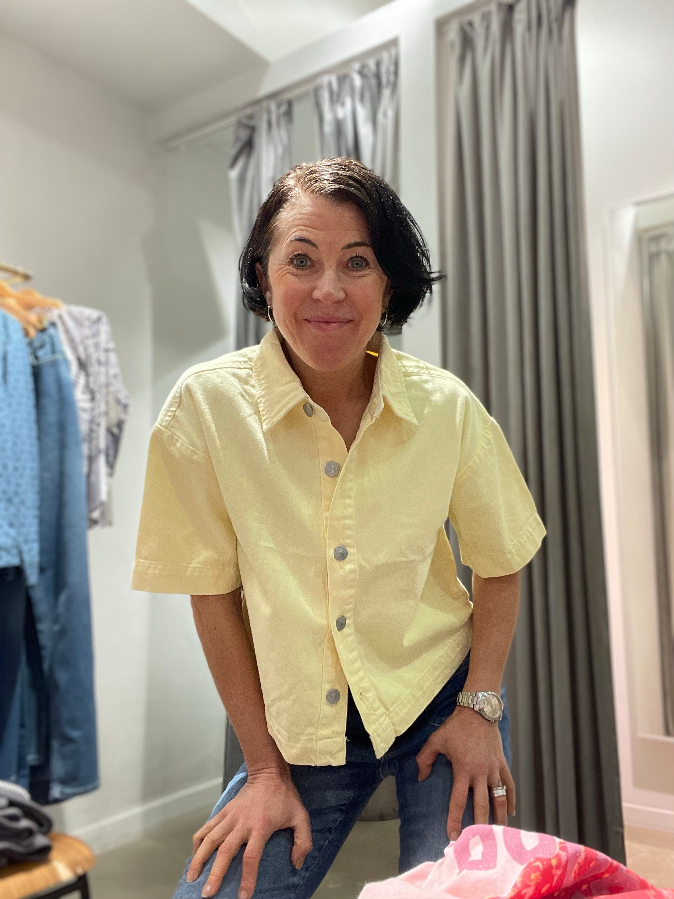 Pcsky Short Sleeve Shape Denim Top French Vanilla