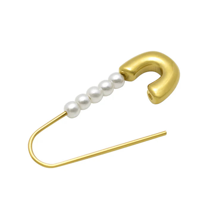 Safety Pin Pearl Earring Gold