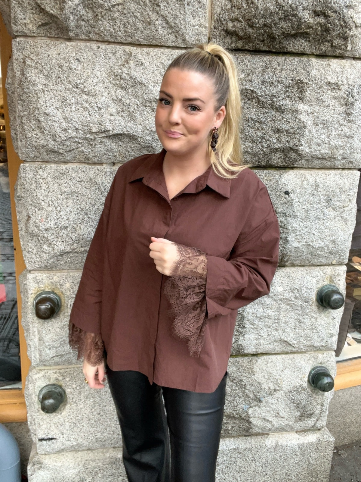 Shirt W Lace Marron