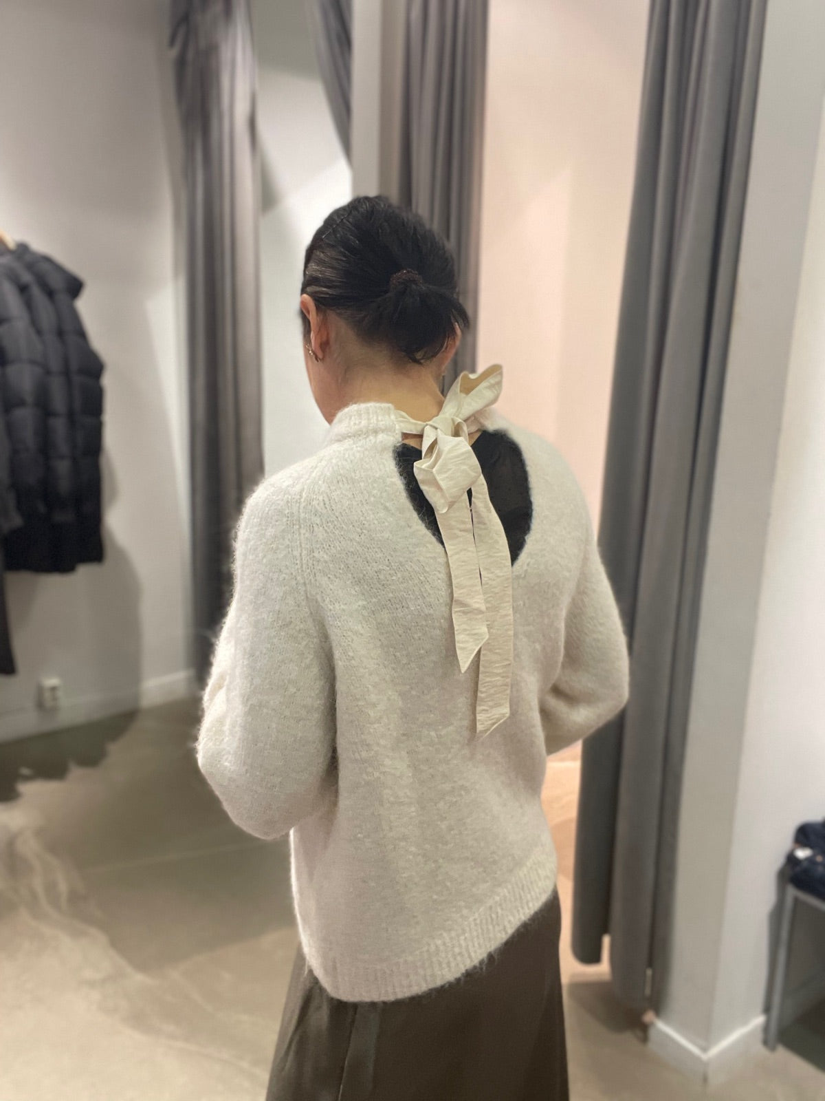 Slfgabella Long Sleeve Knit Bow O Neck Birch Birch Bow