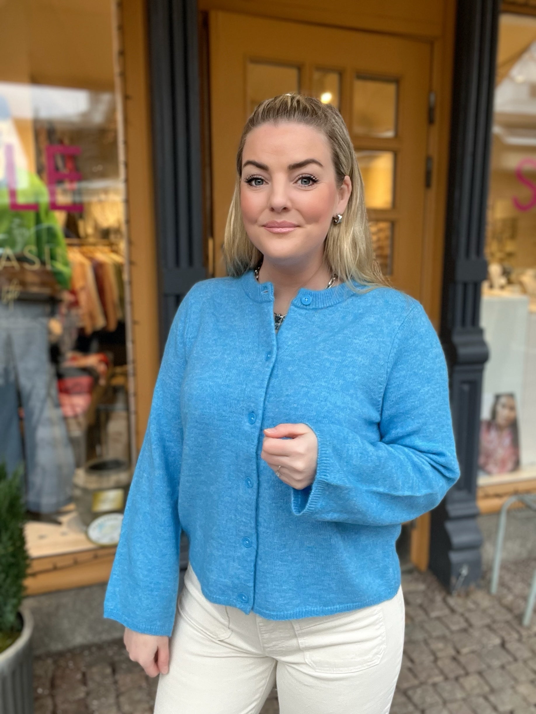 Slflulu New Long Sleeve Knit Cardigan Malibu Blue Melange