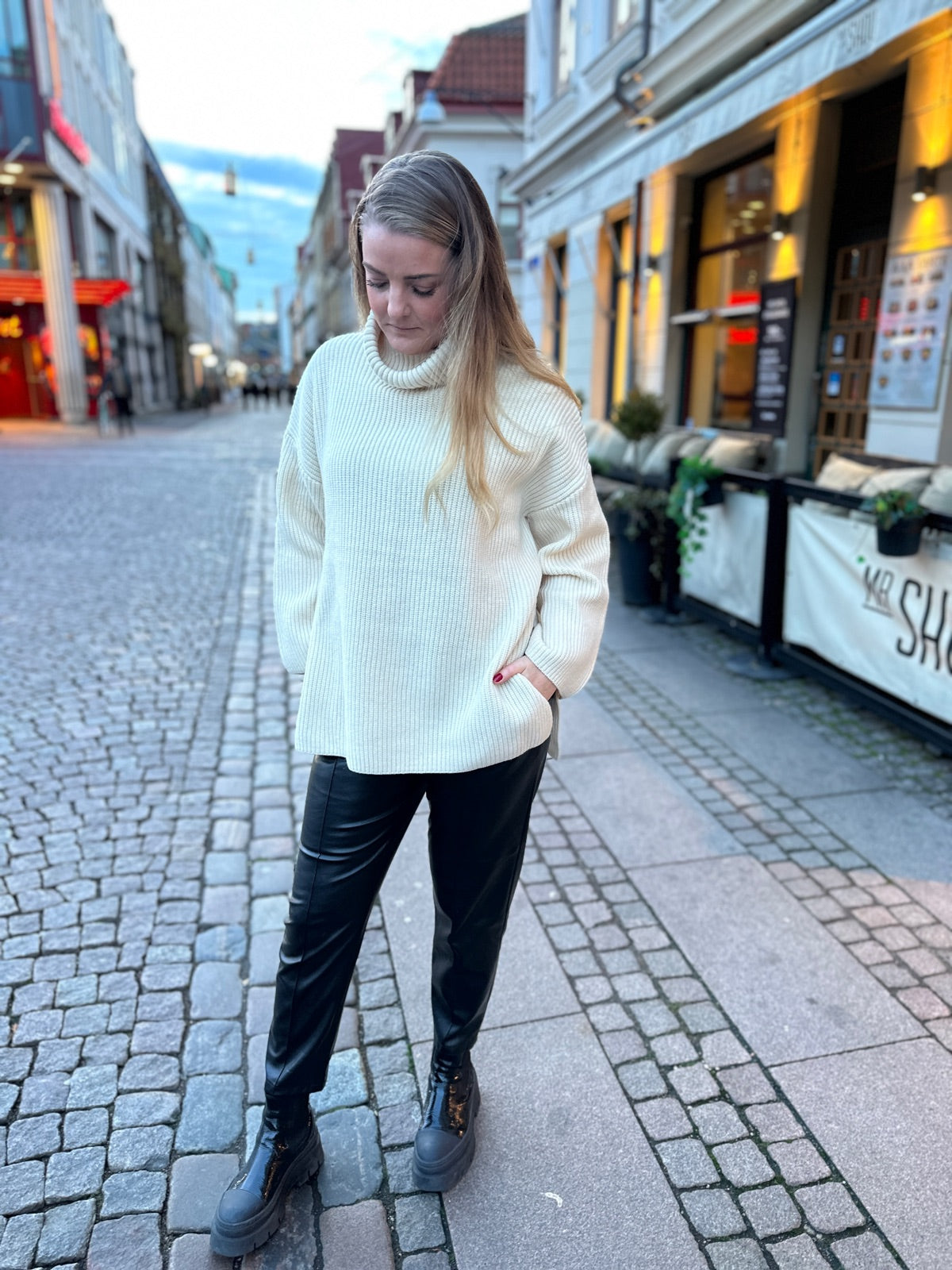 Slfmary Long Sleeve Long Knit Roll Neck Birch