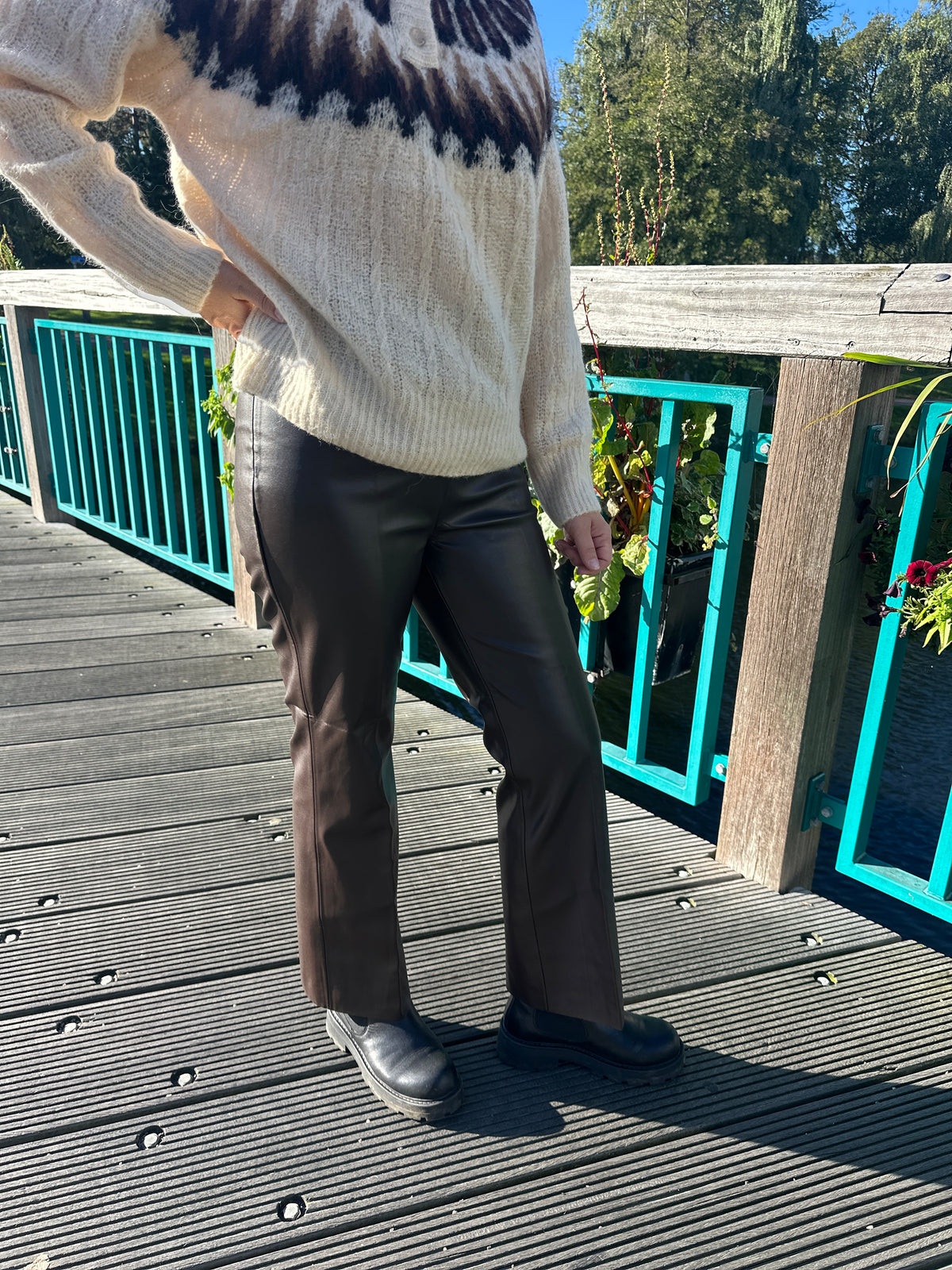Slkaylee Pu Kickflare Pants Chocolate Torte