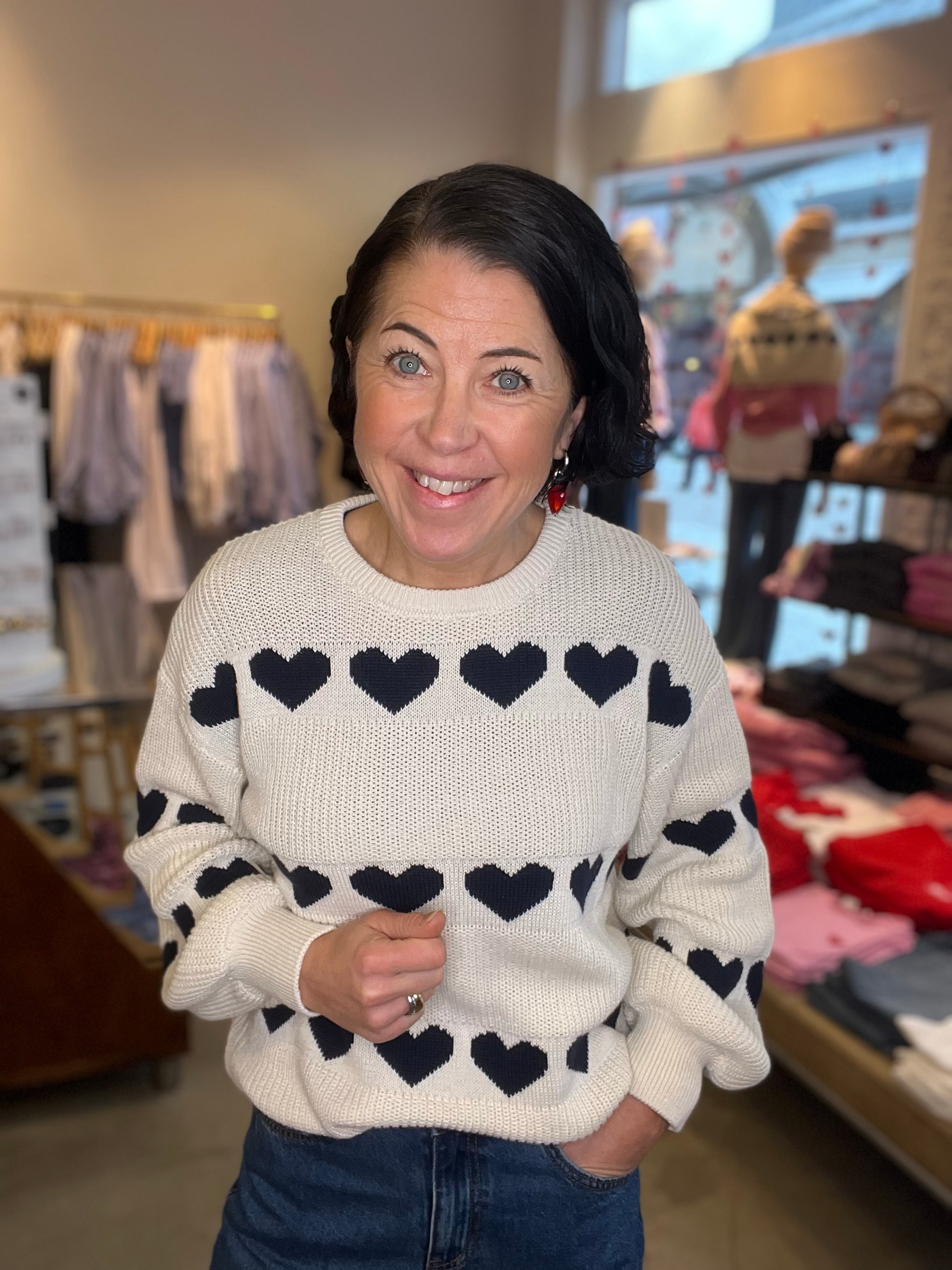 Vijamilla Long Sleeve O Neck Jacquard Knit Top Birch Navy Blazer