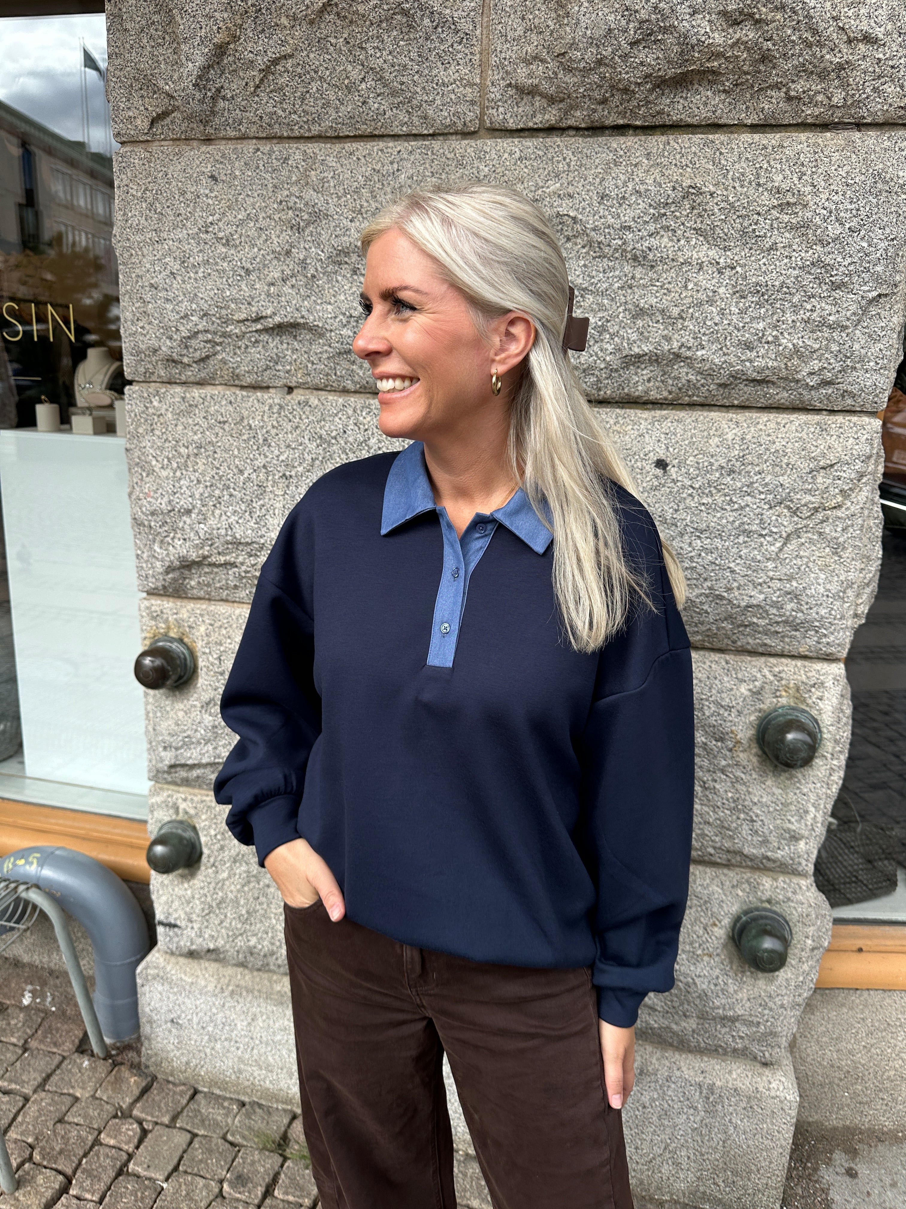 Visif Long Sleeve Sweat Pullover Navy Blazer