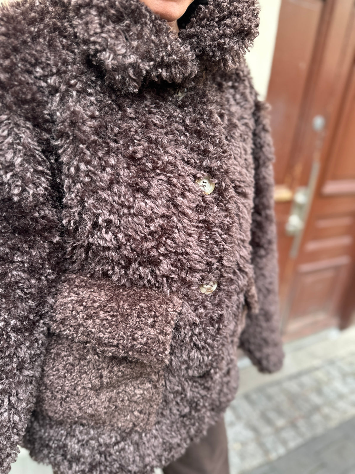 Yasrevita Long Sleeve Furry Jacket Coffee Bean
