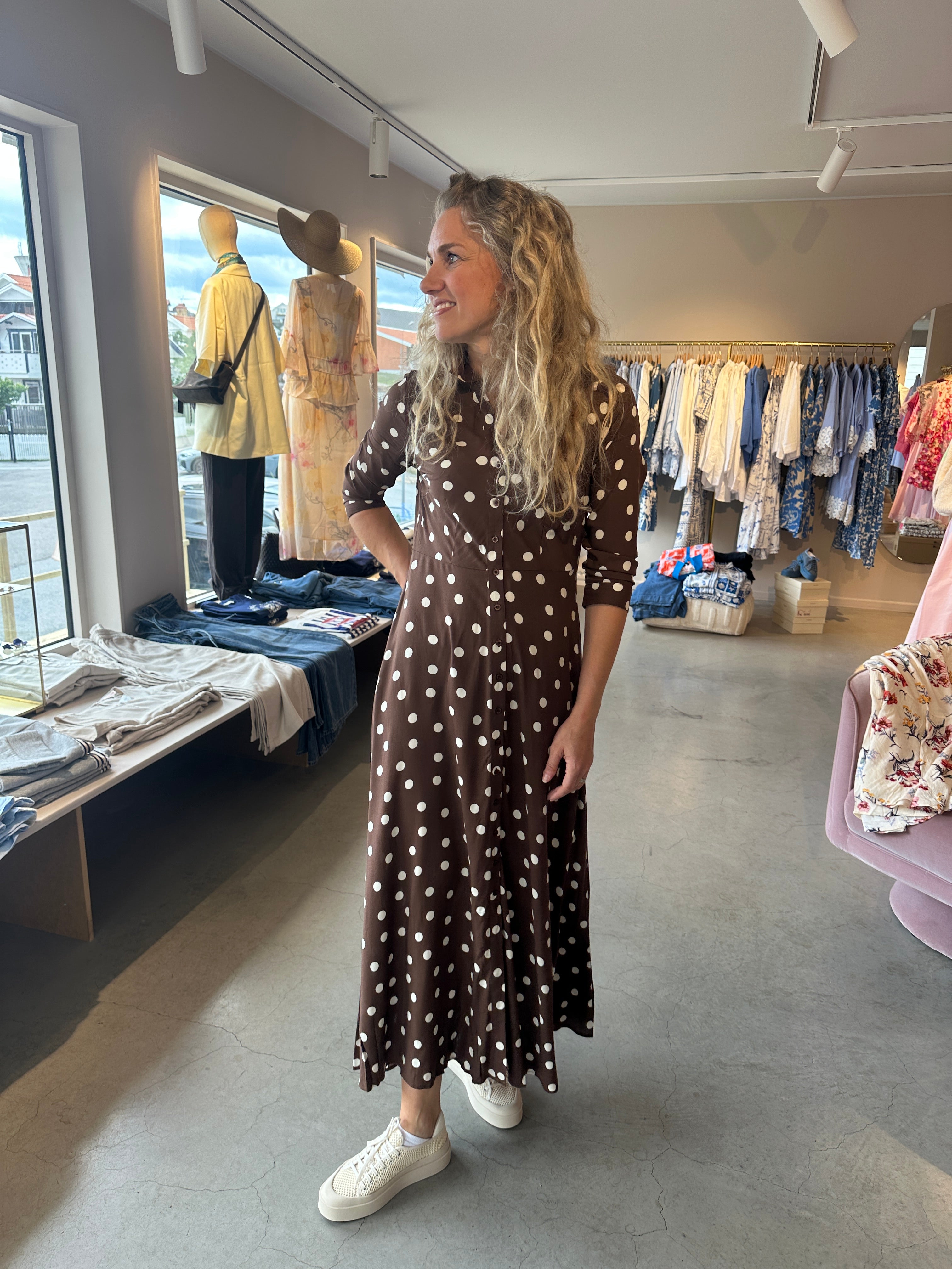 Yassavanna Long Shirt Dress Pinecone Ecru Dots Print