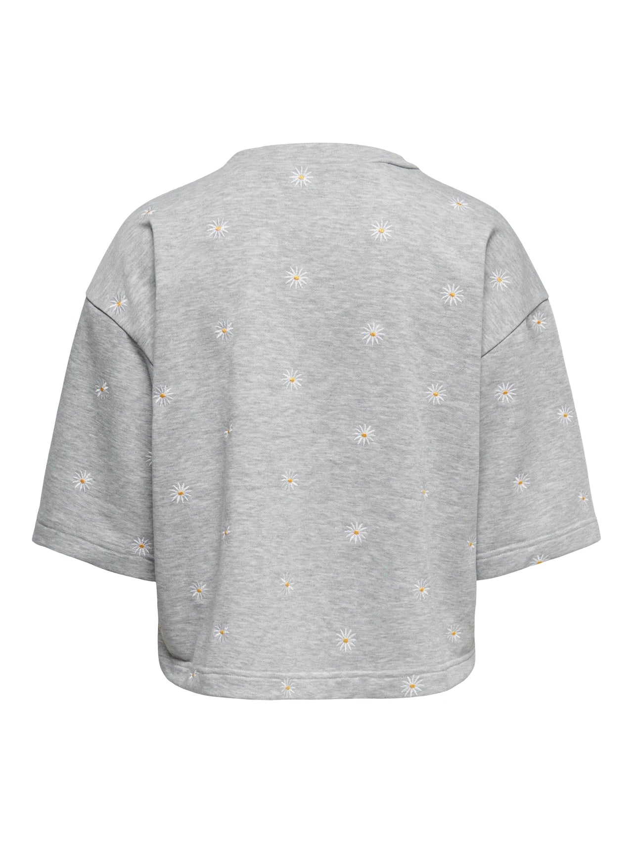 Sweatshirt med rund halsringning och 3/4 ärmar. Grå med vit/gula blommor.