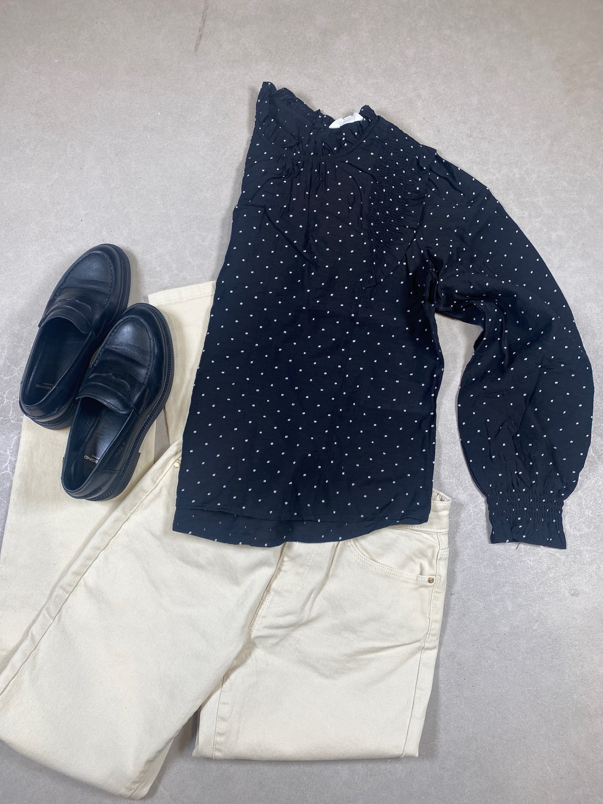 Objpetri Long Sleeve Top Black White Dots