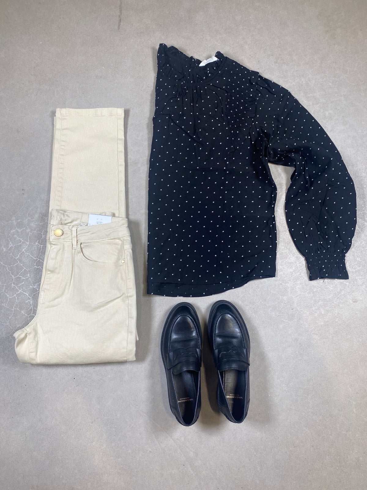Objpetri Long Sleeve Top Black White Dots